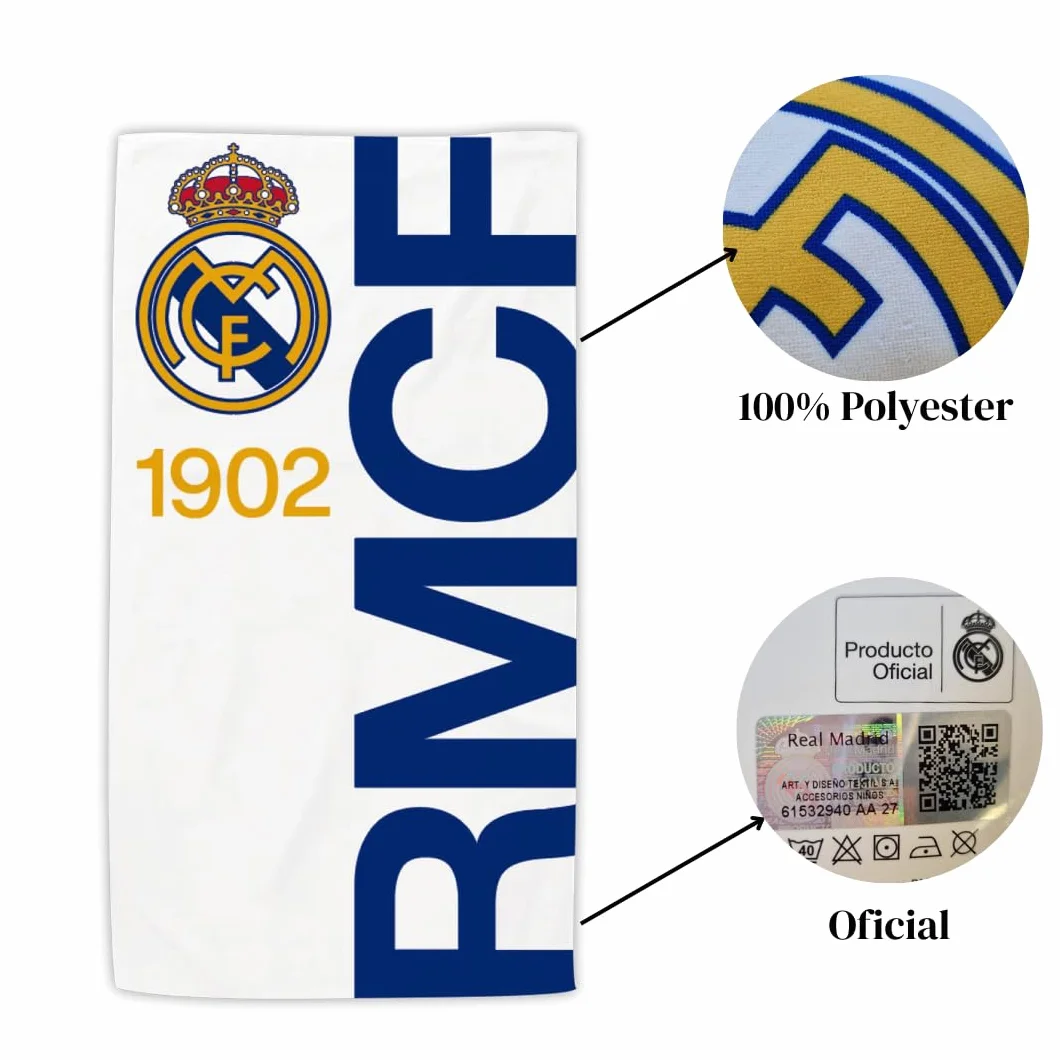 Toalla Real Madrid de Microfibra 170x90 cm 240 gsm 100% Poliéster