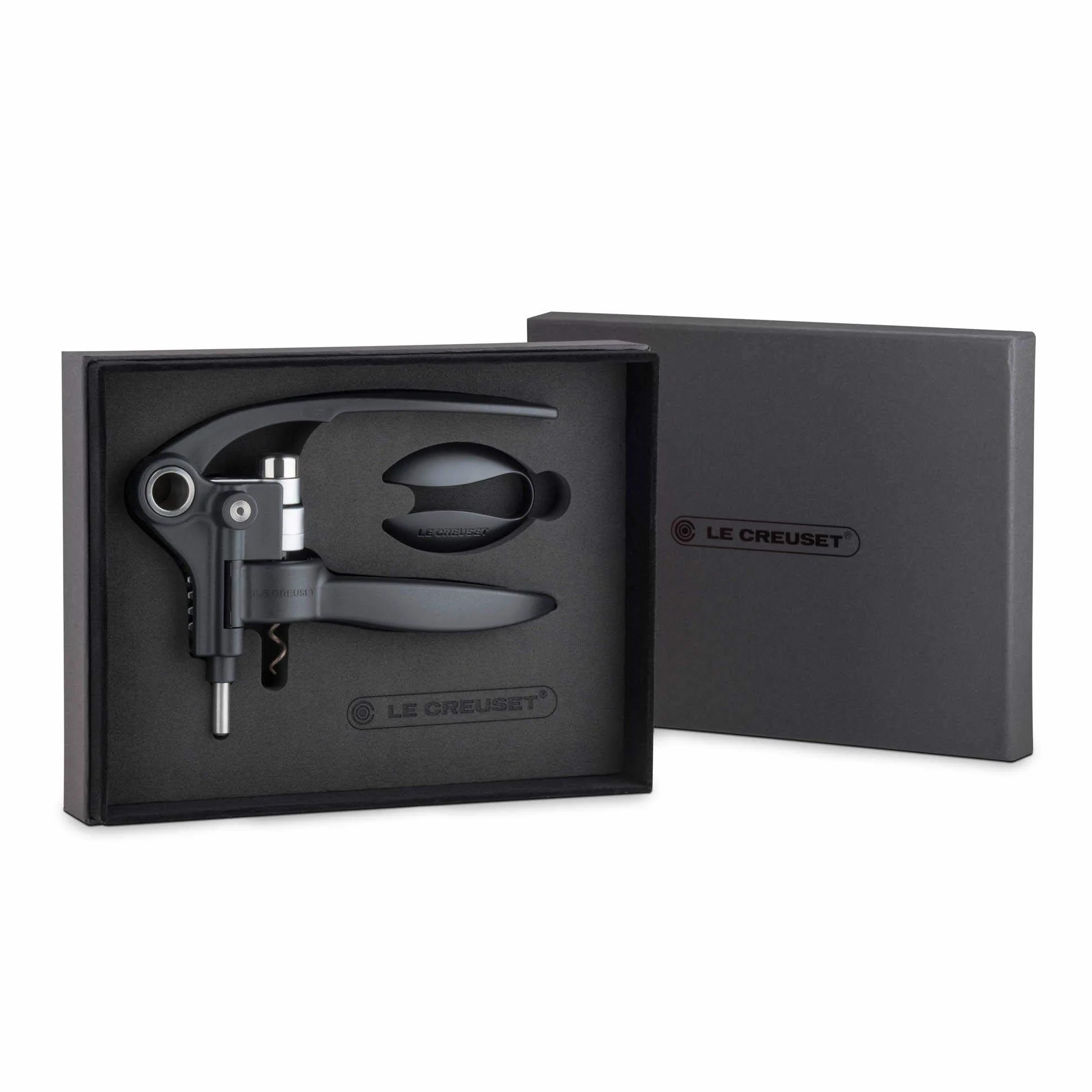 Le Creuset LM250 Set Sacacorchos Profesional Cortacápsulas Aluminio Cepillado Negro Plateado