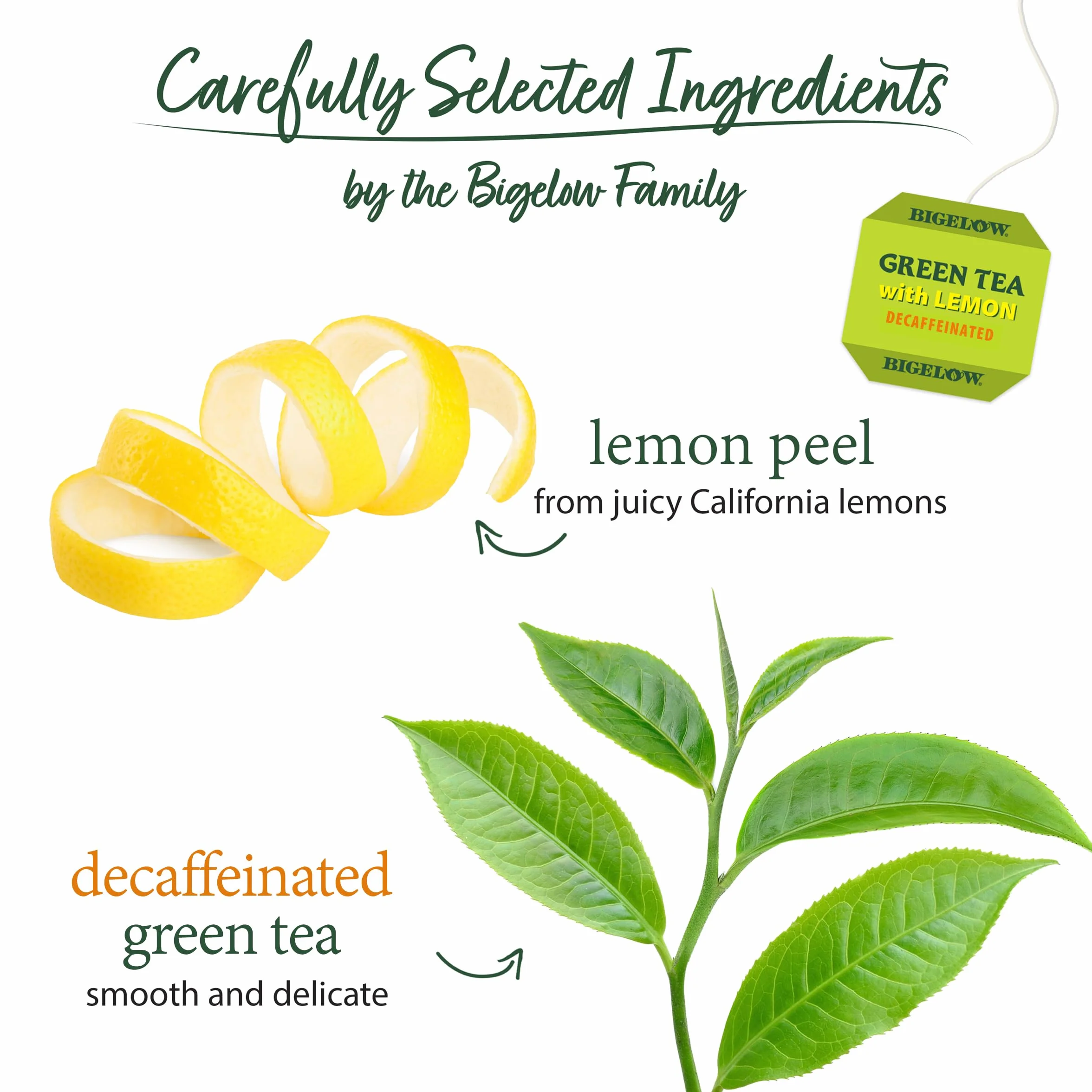 Bigelow Tea Té verde descafeinado con limón, paquete de 6 cajas de 20 unidades