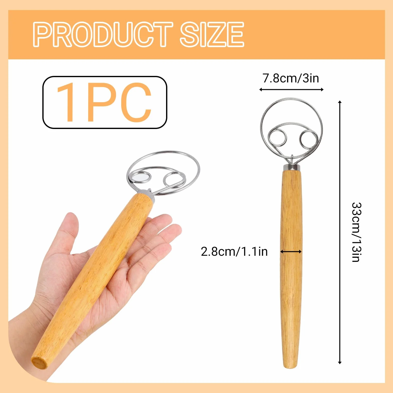 Batidor De Masa Danés De Acero Inoxidable Estilo Holandés Batidor De Masa Danés Con Mango De Madera Para Amantes Del Horneado Herramienta Esencial Para Mezclar Masas Y Preparar Deliciosos Panes Case