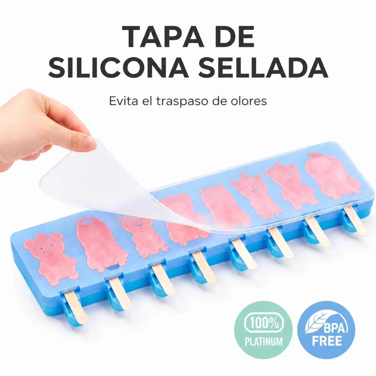 Molde Premium de Silicona para Helados 8 Cavidades, Reutilizable, Libre de BPA, Animales