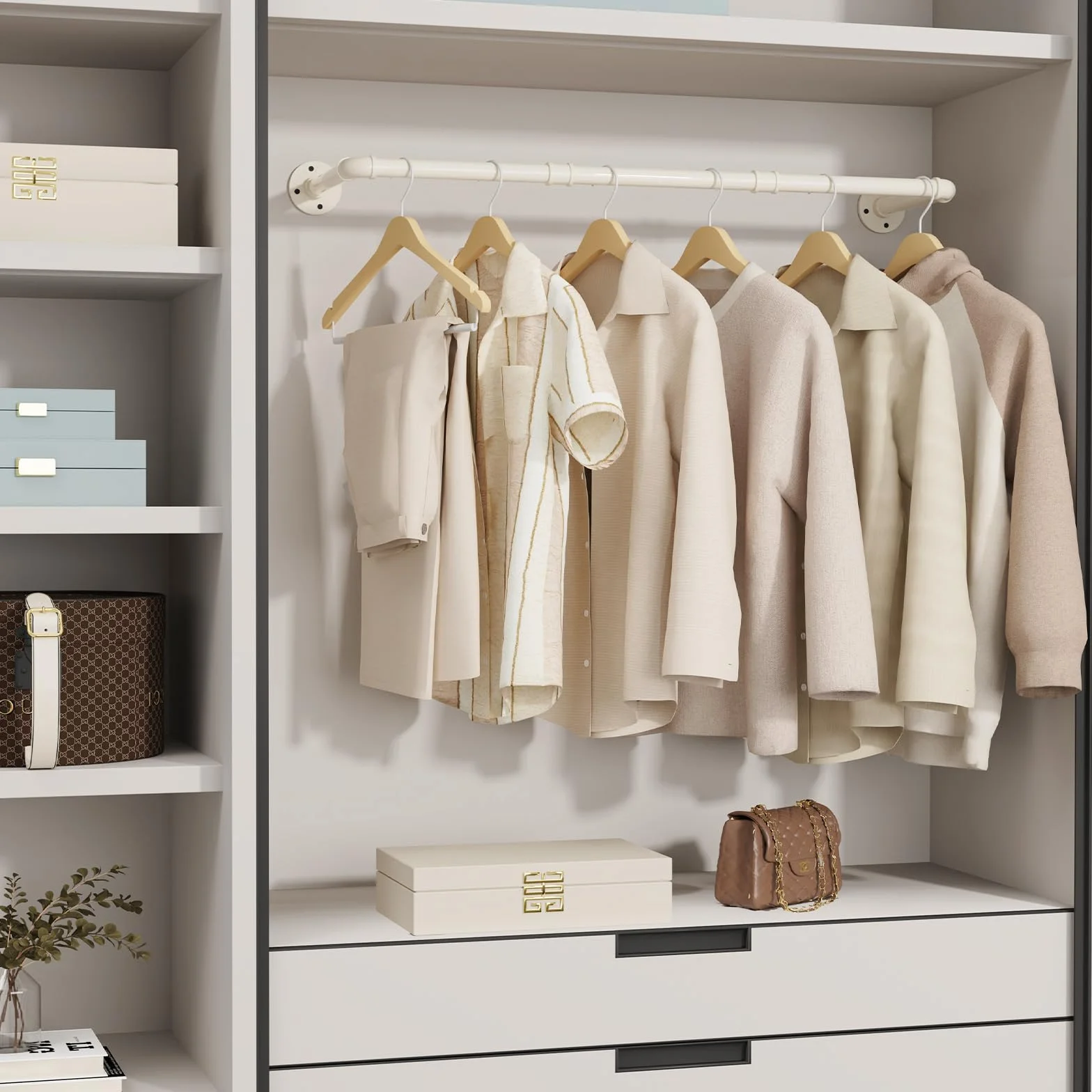Perchero de Pared Industrial 100cm Barra para Ropa Metal, Beige