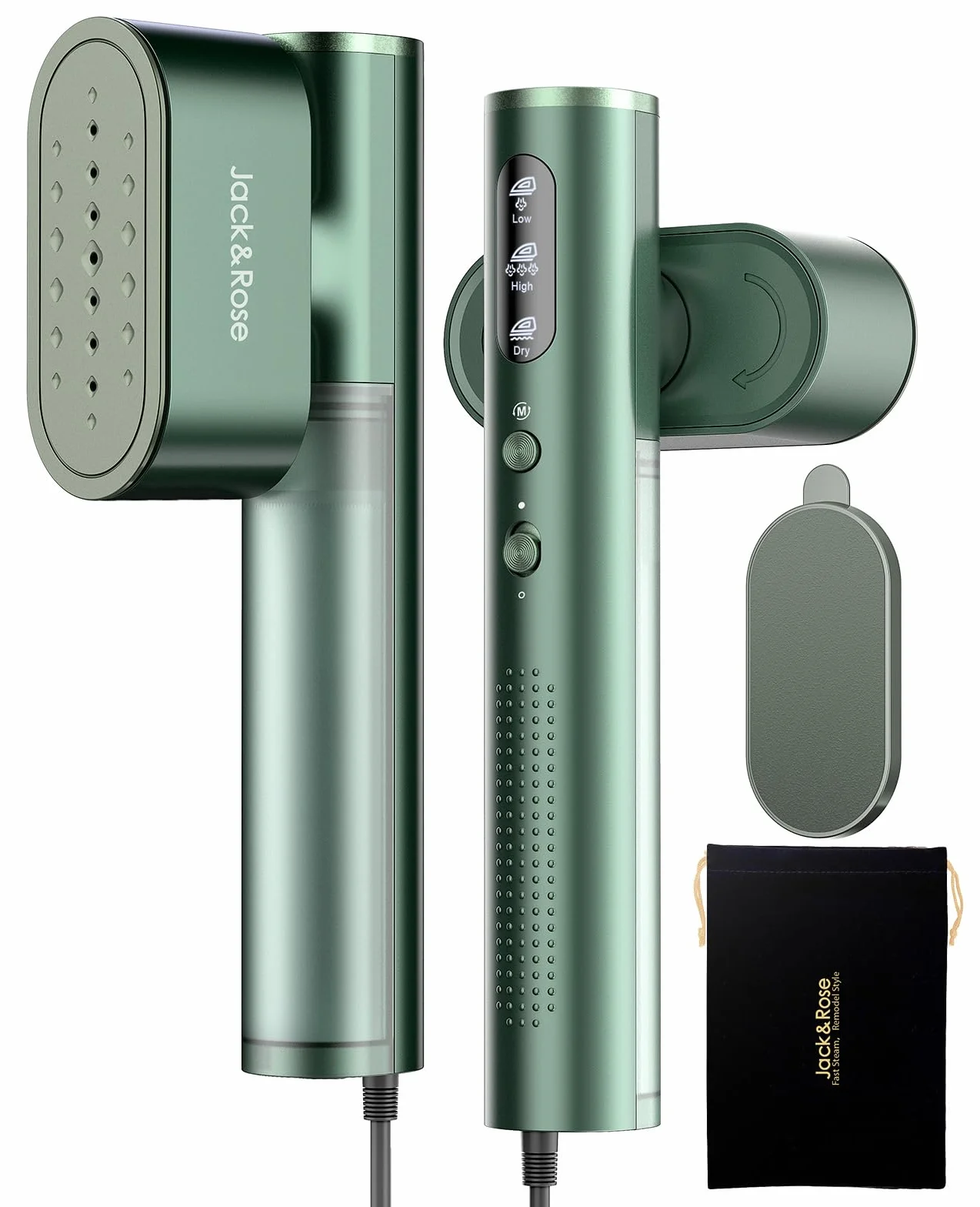 Jack & Rose Vaporizador de viaje de doble voltaje para ropa, vaporizador portátil de 100-220 V, calentamiento de 15 segundos, vaporizador y plancha 2 en 1, vaporizador de ropa de tamaño de viaje,