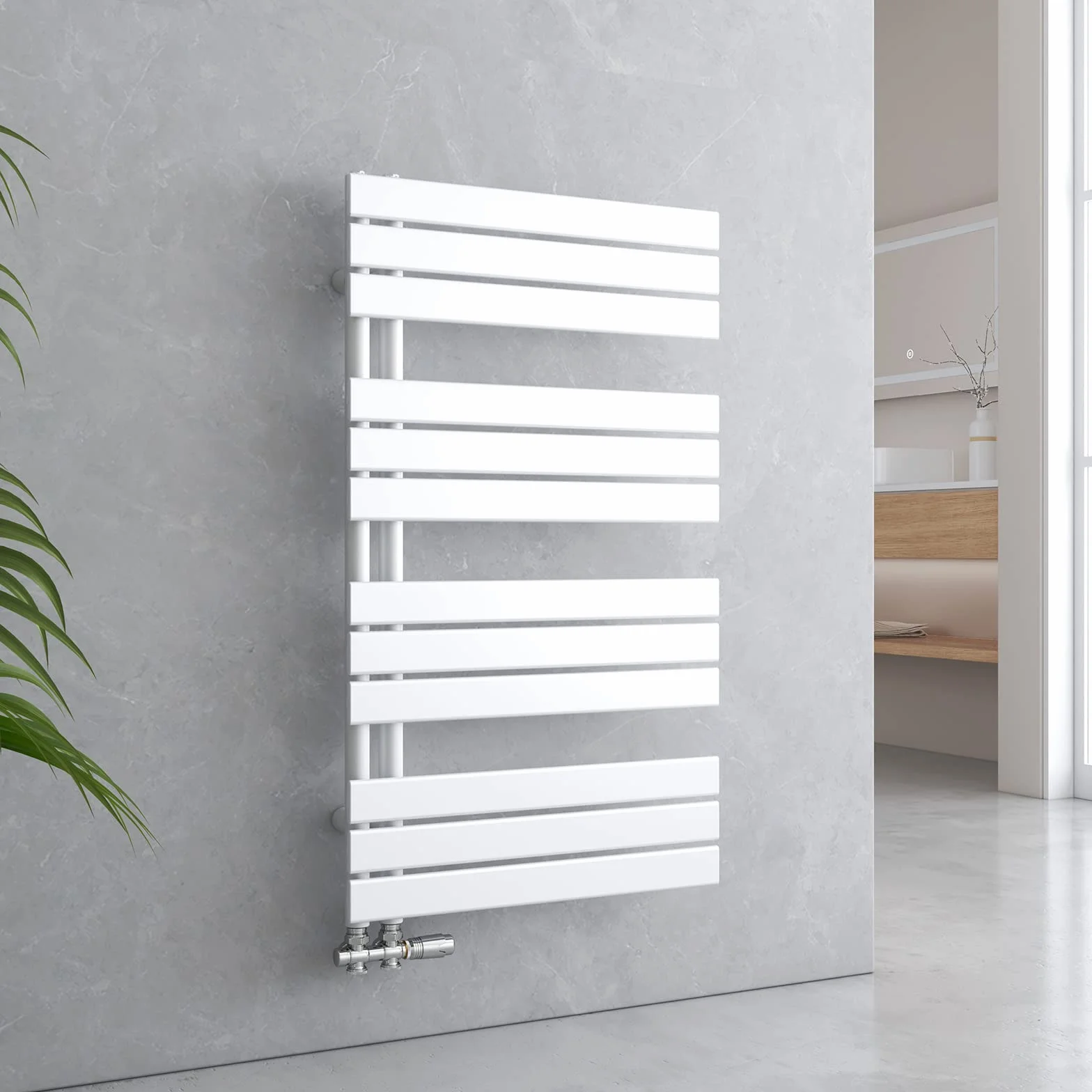 EMKE Radiador de baño plano 1041x600 mm blanco, calientatoallas para secador de toallas de baño, panel toallero conexión lateral para agua 639W