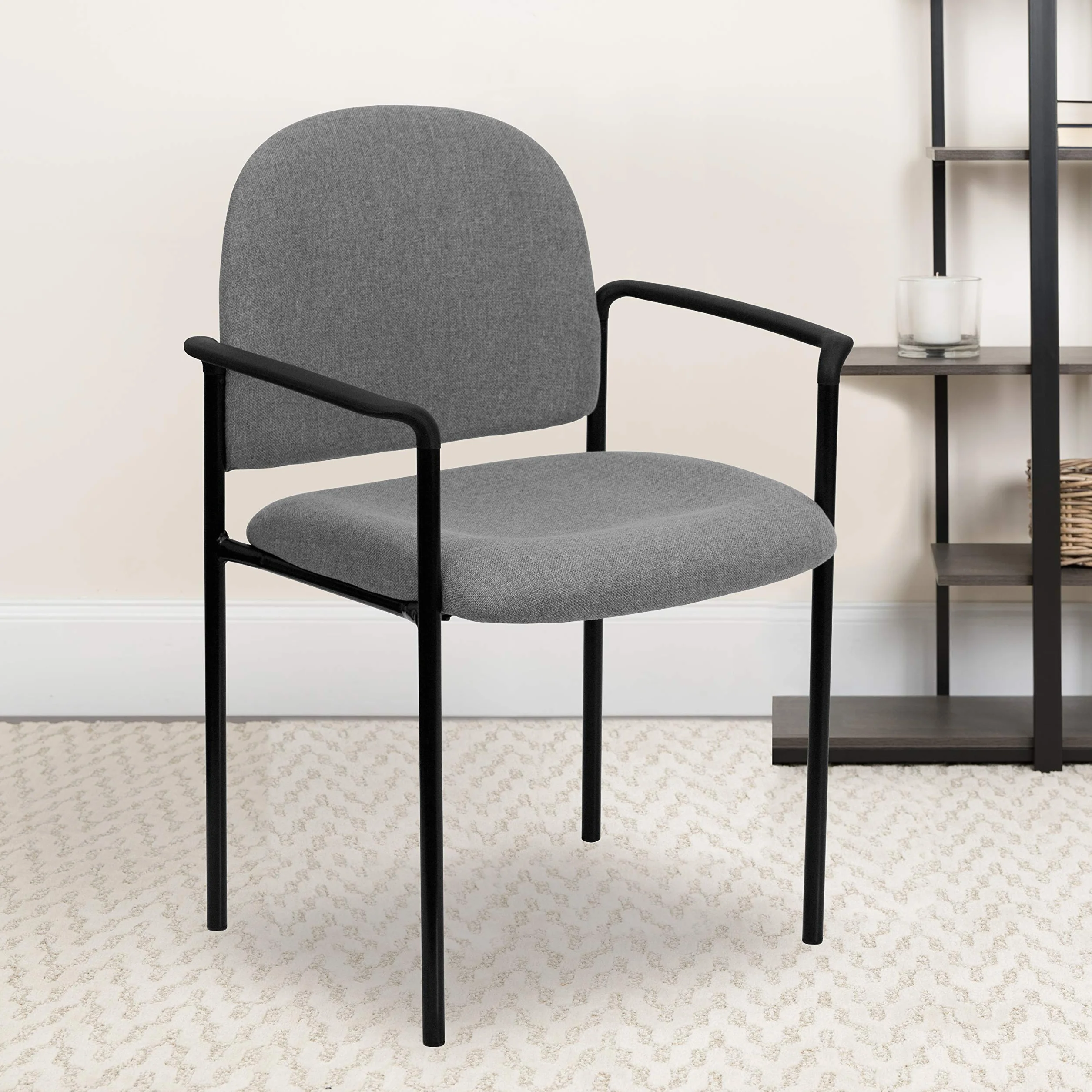 Flash Furniture Comfort - Silla de recepción Lateral apilable de Acero con Brazos, aleación, Tela Gris, Juego de 1