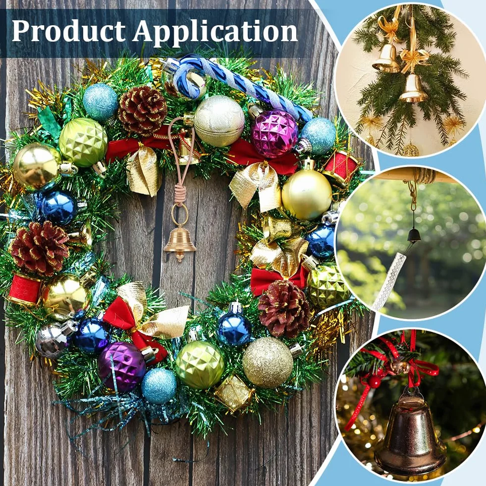 PH PandaHall 2 doradas campanas colgantes vintage de metal con llavero de cuero, adornos de Navidad, timbre de puerta para hogar y jardín