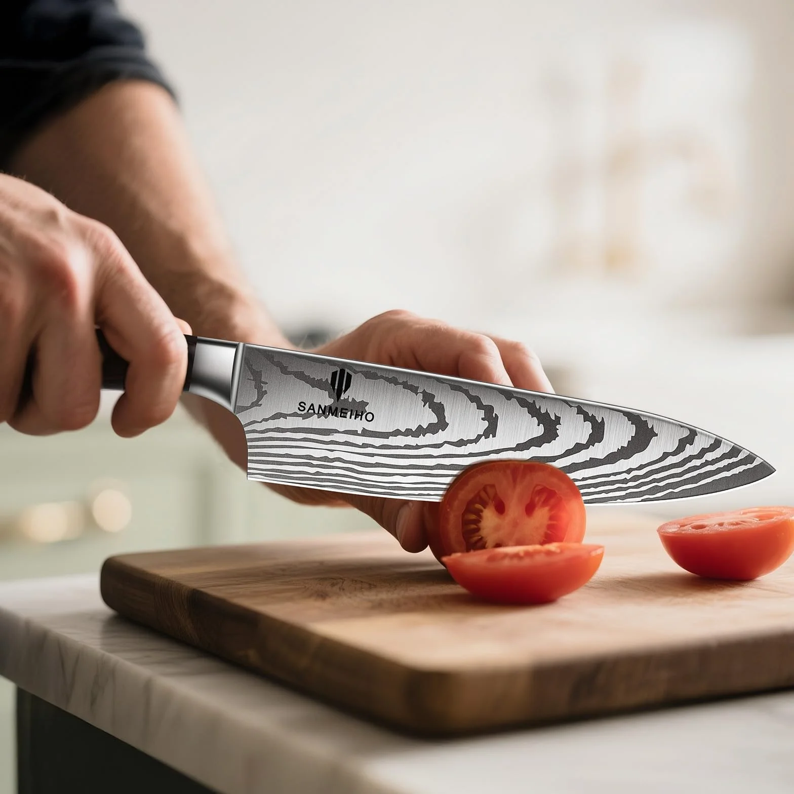 SANMEIHO Juego Cuchillos Cocina 16 Piezas, Set Profesional Acero Inoxidable Alto Carbono con Bloque Madera y Afilador