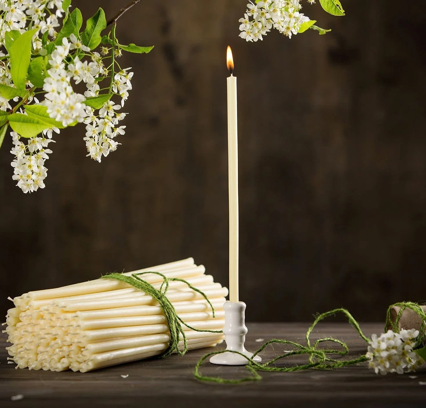 Danilovo Velas de cera de abeja blancas, 50 unidades, velas ortodoxas para oración, rituales, decoración de mesa de boda, no tóxicas, sin hollín, N140, altura: 15 cm, diámetro: 5 mm