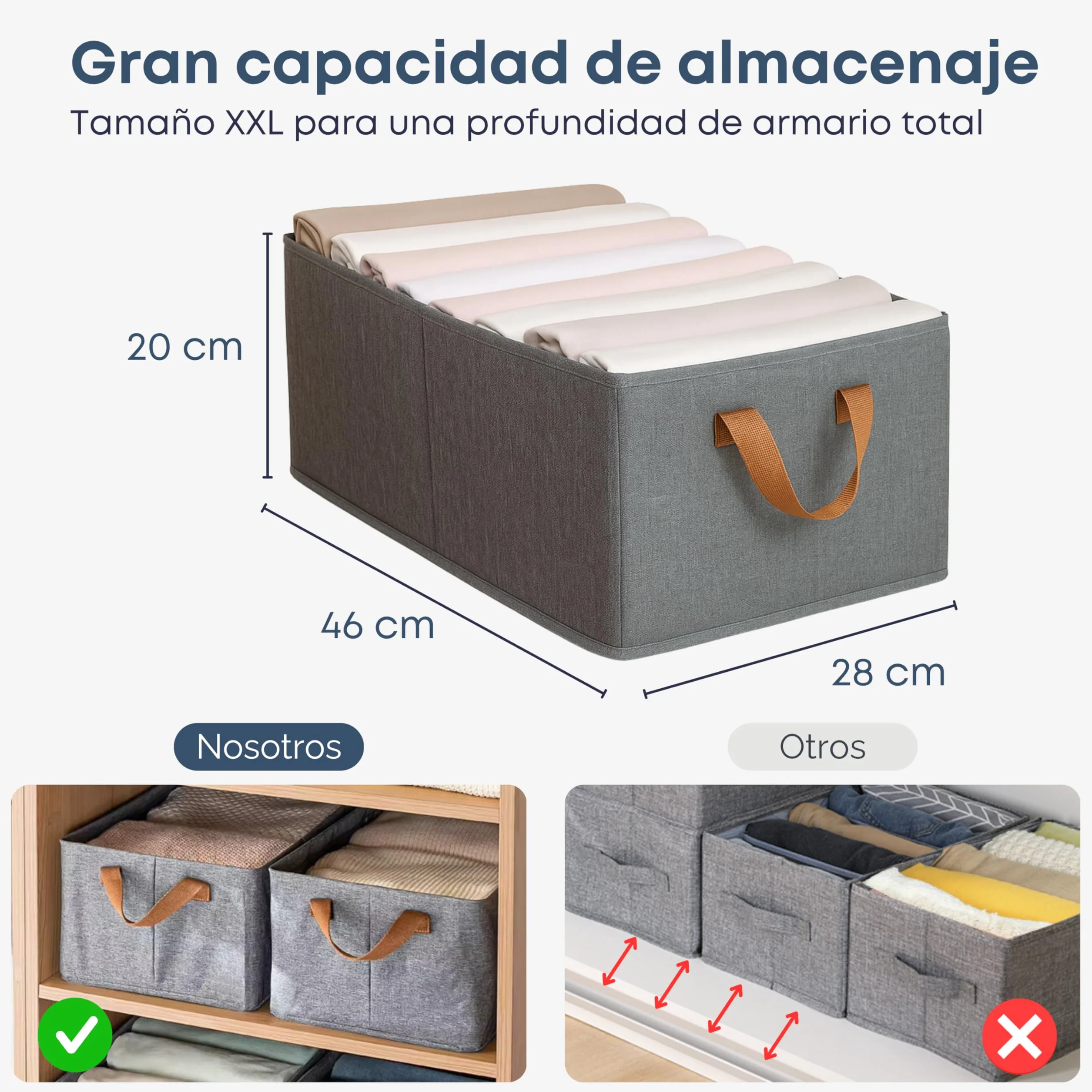 Cajas Organizadoras XL 46x28x20cm Organizador Armario Ropa 3ud