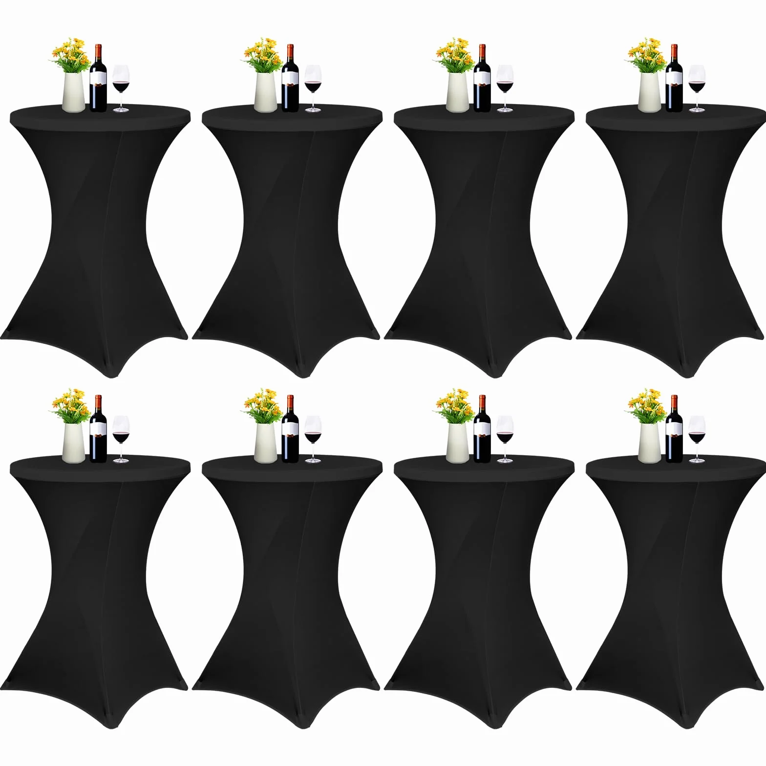 Pesonlook Paquete de 8 manteles elásticos de elastano con esquinas cuadradas de 70 x 110 cm, color negro, para mesa alta, mantel redondo para cóctel, bar, boda, cóctel, fiesta, banquete (color negro)