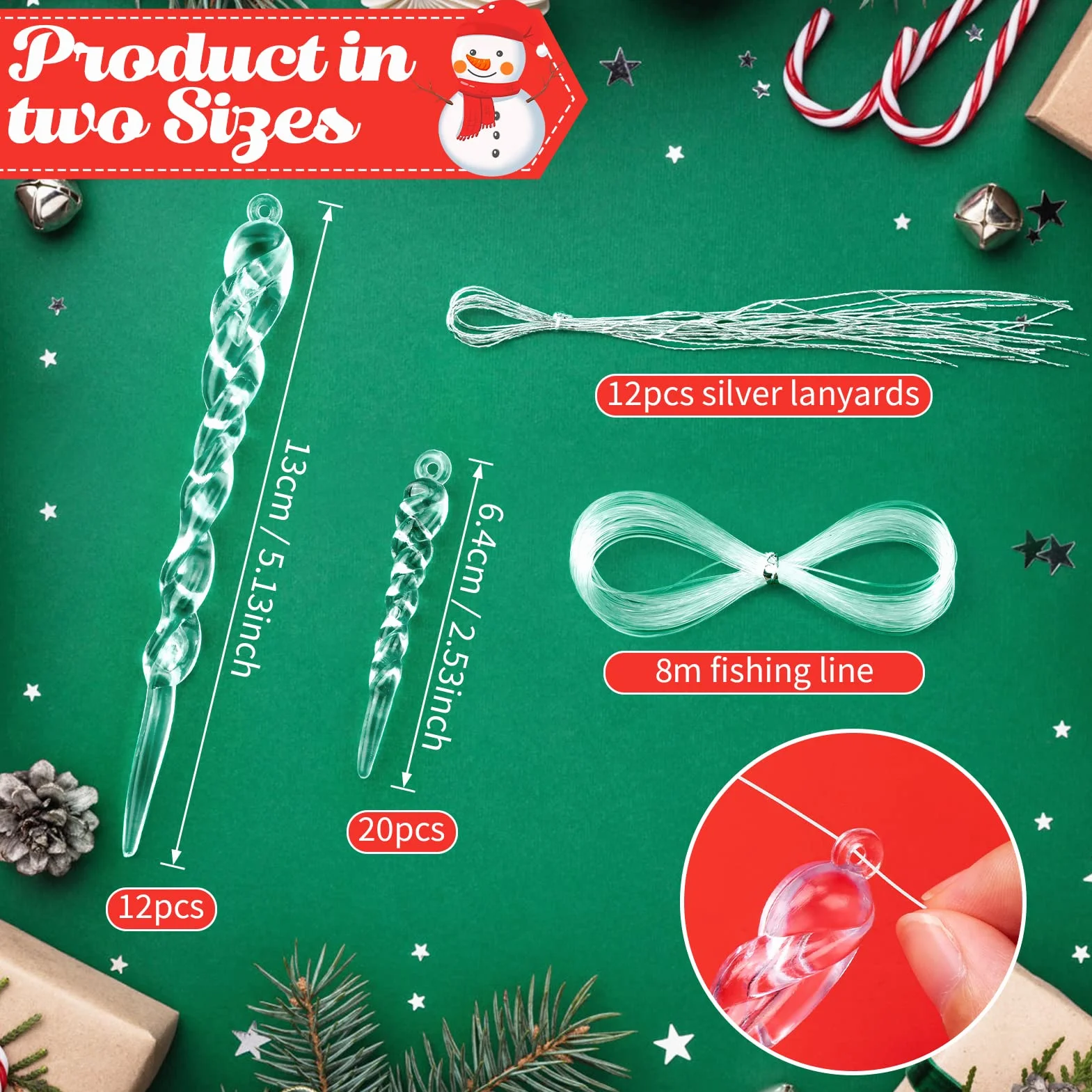 Decoración de Árboles de Navidad Carámbanos Acrílicos Colgantes con Cuerda