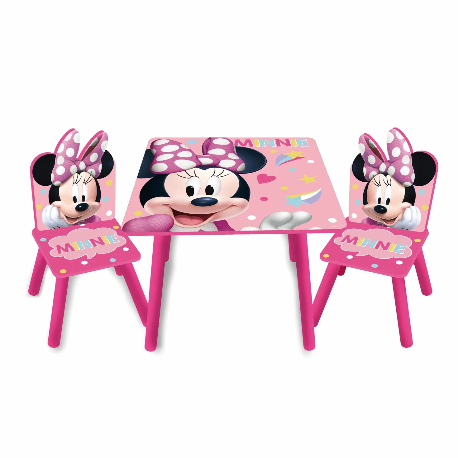 ARDITEX Minnie Mouse Set Mesa y 2 Sillas Infantiles Madera 50x50x44 cm