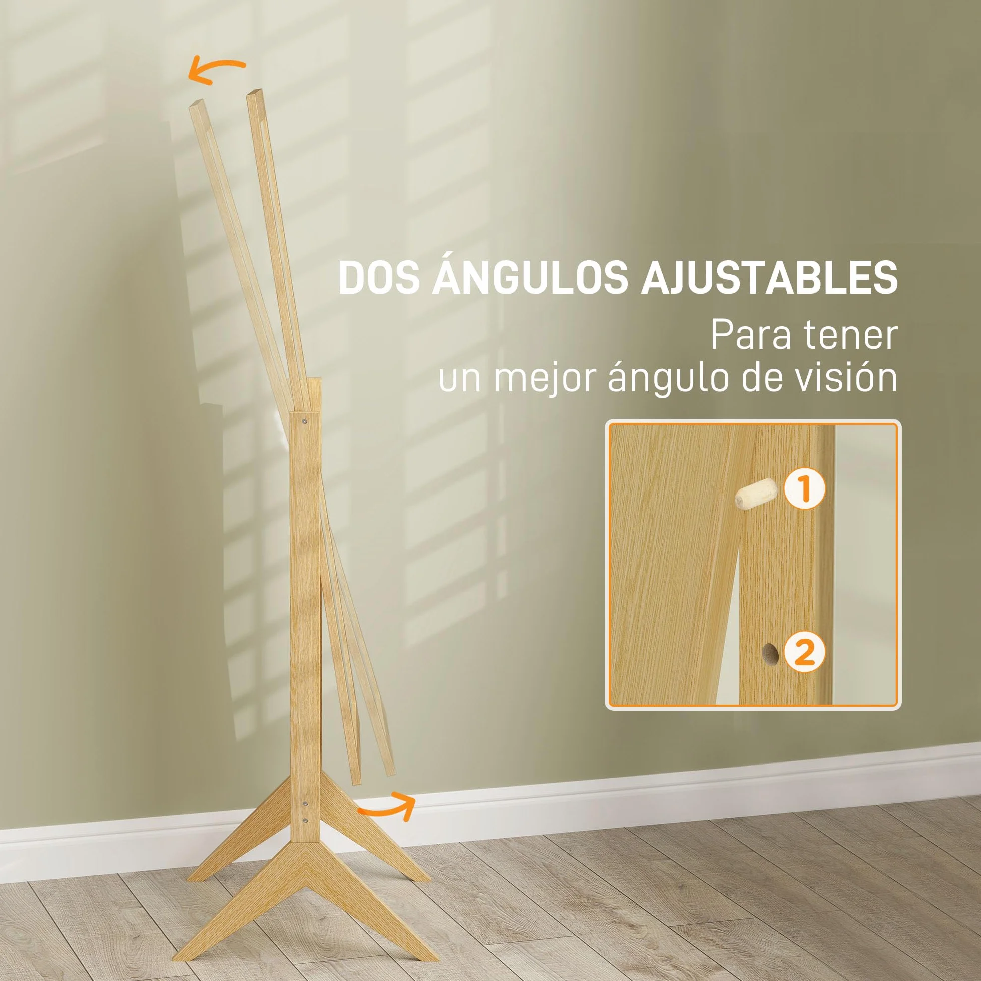 HOMCOM Espejo de Pie Cuerpo Entero Reclinable 47x46x148 cm, Espejo de Cuerpo Entero Independiente con Soporte y Marco Rectangular, para Dormitorio, Salón, Roble
