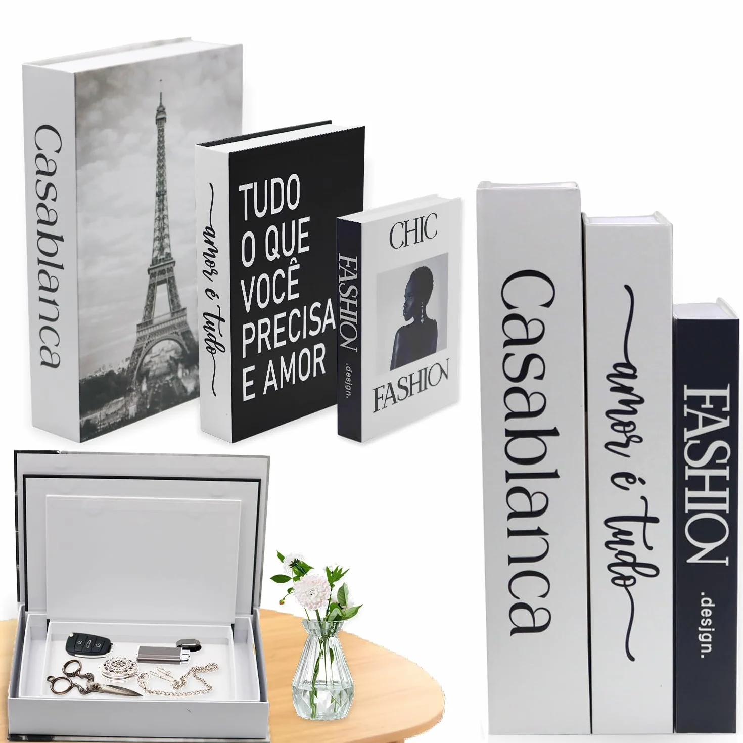 3 Piezas Libros Decorativos Moda Libro Caja Decoracion Apilados Falsos de Interiores Moderno Nido Caja Libros Decorativos Falsos para Decoración (3 Piezas C)