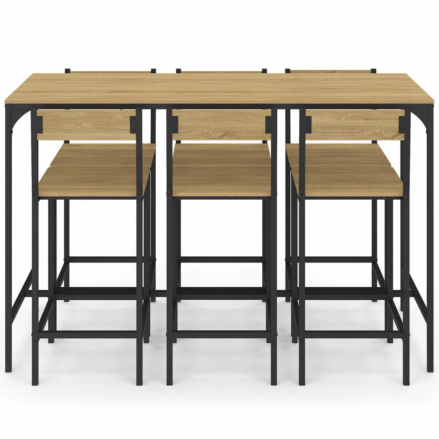 IDMarket – Conjunto de mesa alta de bar Detroit 150 cm y 6 sillas de bar diseño industrial