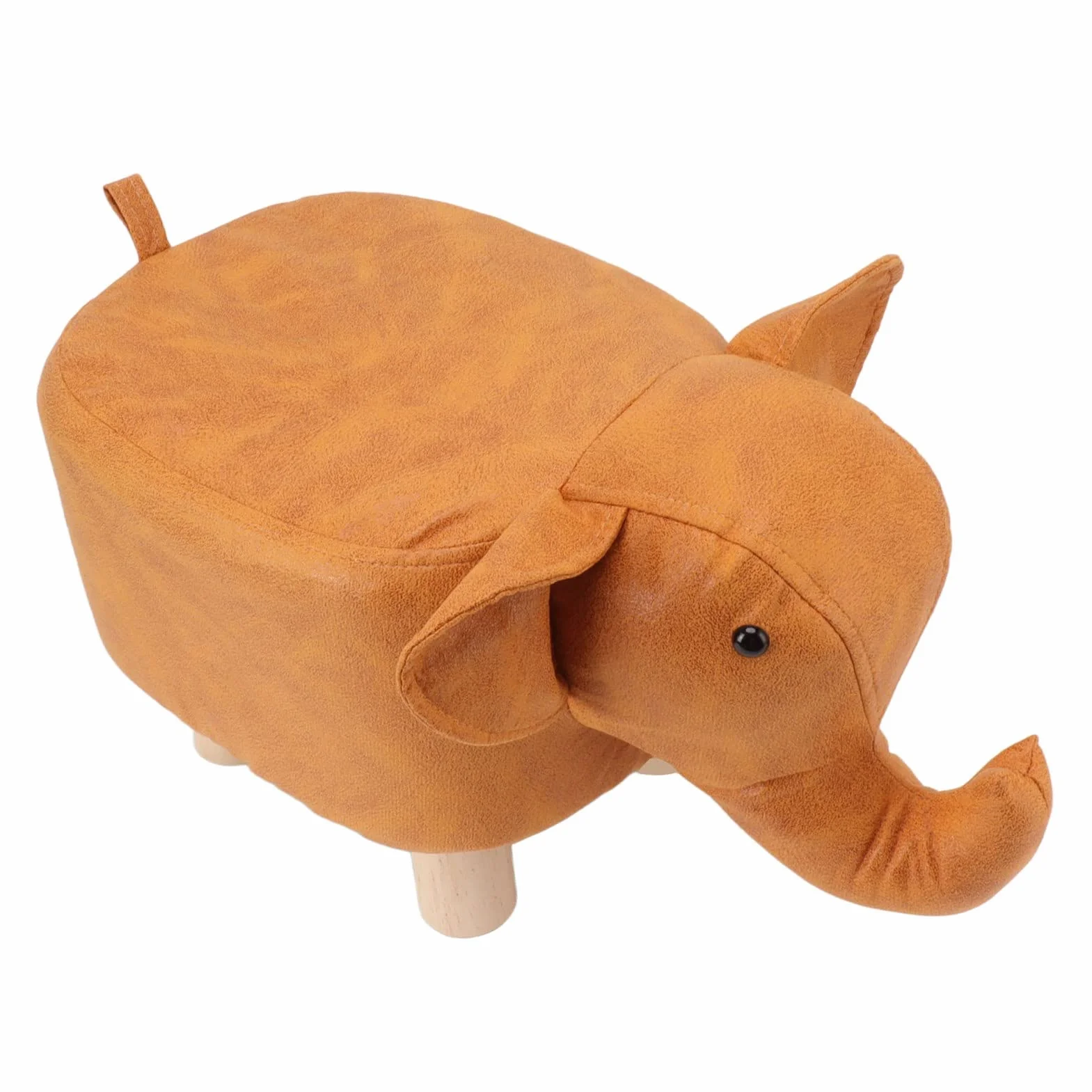 Taburete Tapizado Forma de Elefante Antideslizante para Guardería Dormitorio Sala de Juegos Naranja
