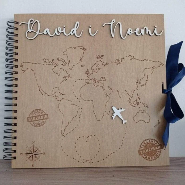Álbum de Viajes de Madera Personalizado | Álbum para Boda Fabricado en Madera Natural | Regalo ideal Boda