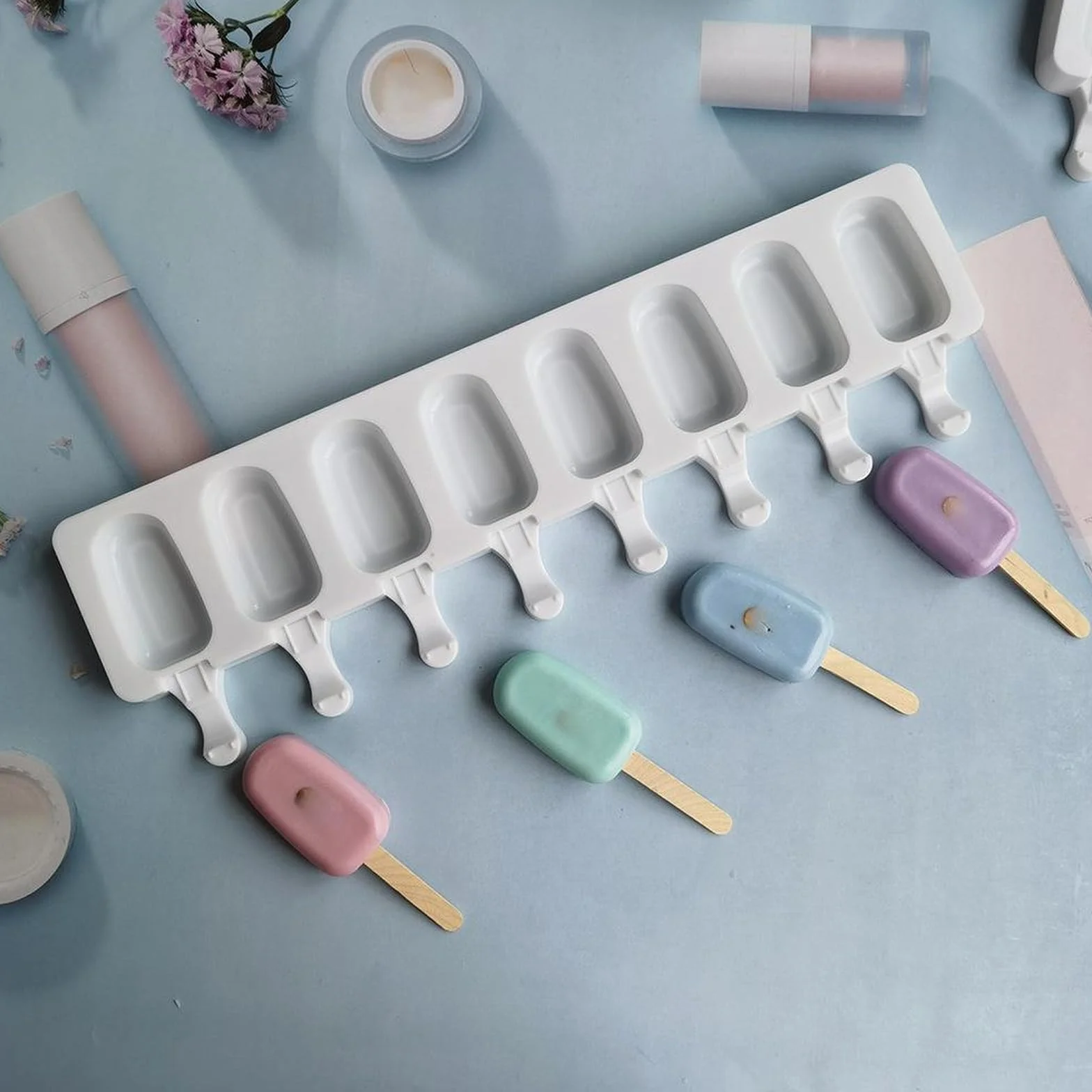 Moldes Grandes Silicona Helados con Tapa Juego Polos Magnum sin BPA 100 Palos Madera Bolsas OPP