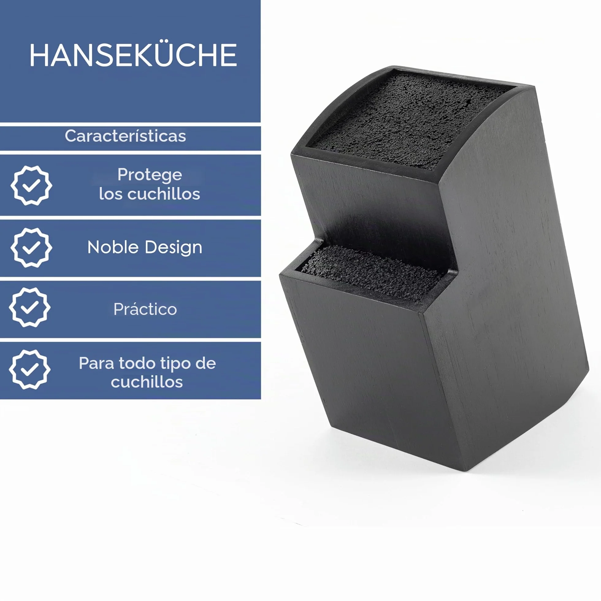 Hanseküche Bloque para cuchillos sin cuchillo, de madera (bambú negro, cuadrado oblicuo)