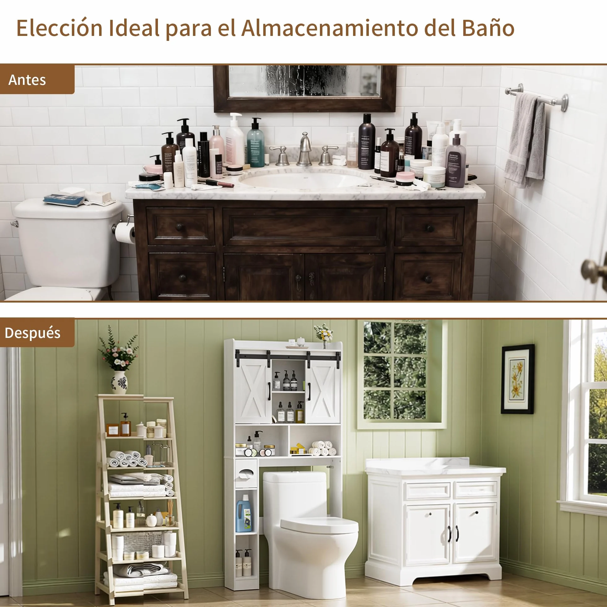 BonVache Mueble Lavadora Puerta Corredera Estantes Ajustables 5 Nichos Abiertos Compartimento Toallas Papel Baño Lavandería Blanco