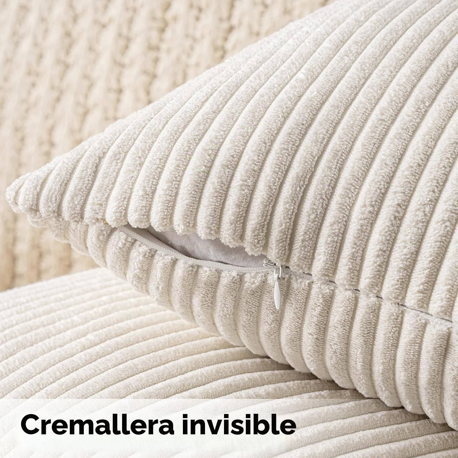 MIULEE Funda Cojines para Sofá Corduroy Rayas 40x40 cm 2 Piezas Beige