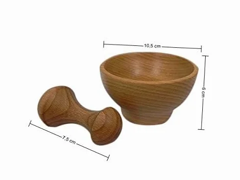 Wooden World – Juego de mortero de madera – Mortar cocina pequeña Mortero – Moler especias y gerbs – Gran regalo – Mortero resistente de madera de haya – Tamaño 10,5 cm x 6 cm