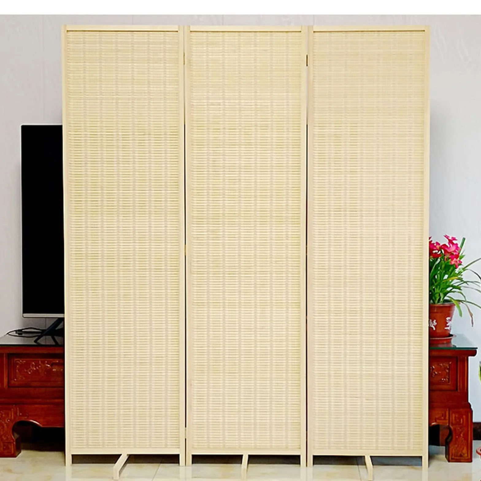 Biombo divisor de habitación de bambú de 180 cm para cambiar de ropa, balcón o garaje, pared retráctil de privacidad para separadores de espacio chinos y japoneses, divisor de habitación ultra alto