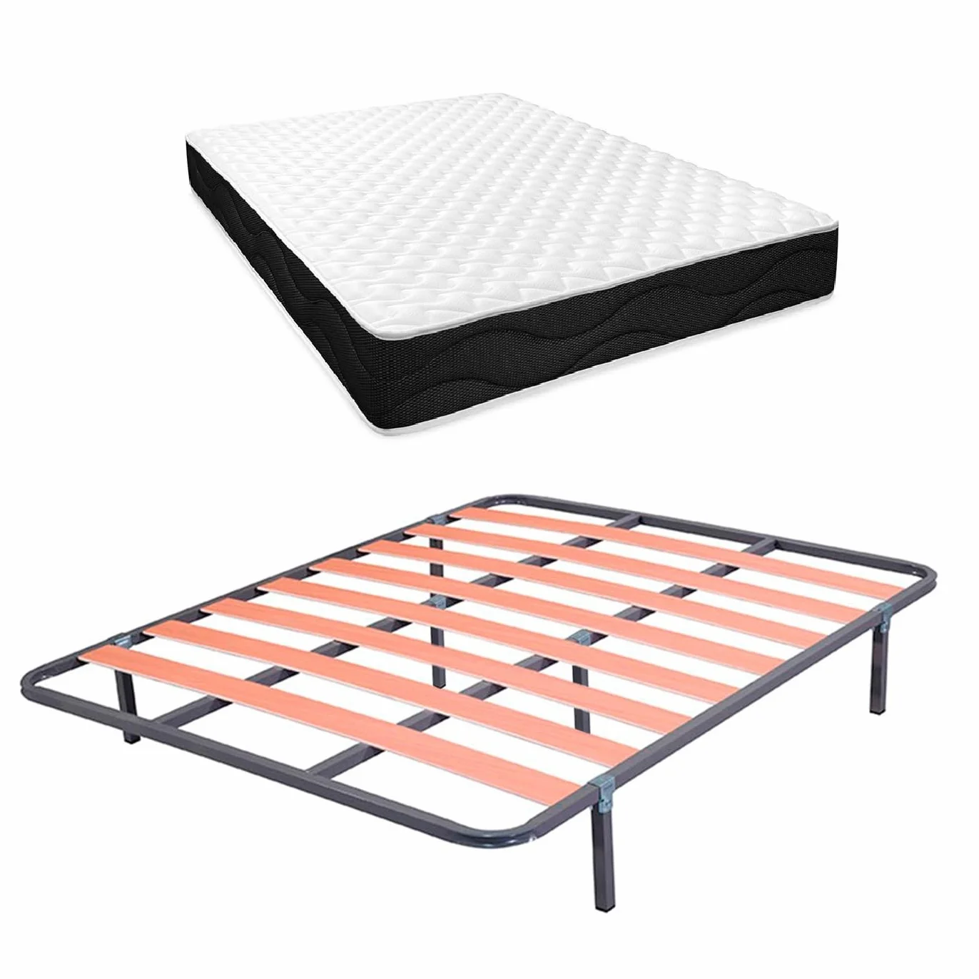 amuéblate Online - Cama Completa con Colchón Venus Reversible + Somier de Láminas Basic con 6 Patas Abrazadera, 150 x 190
