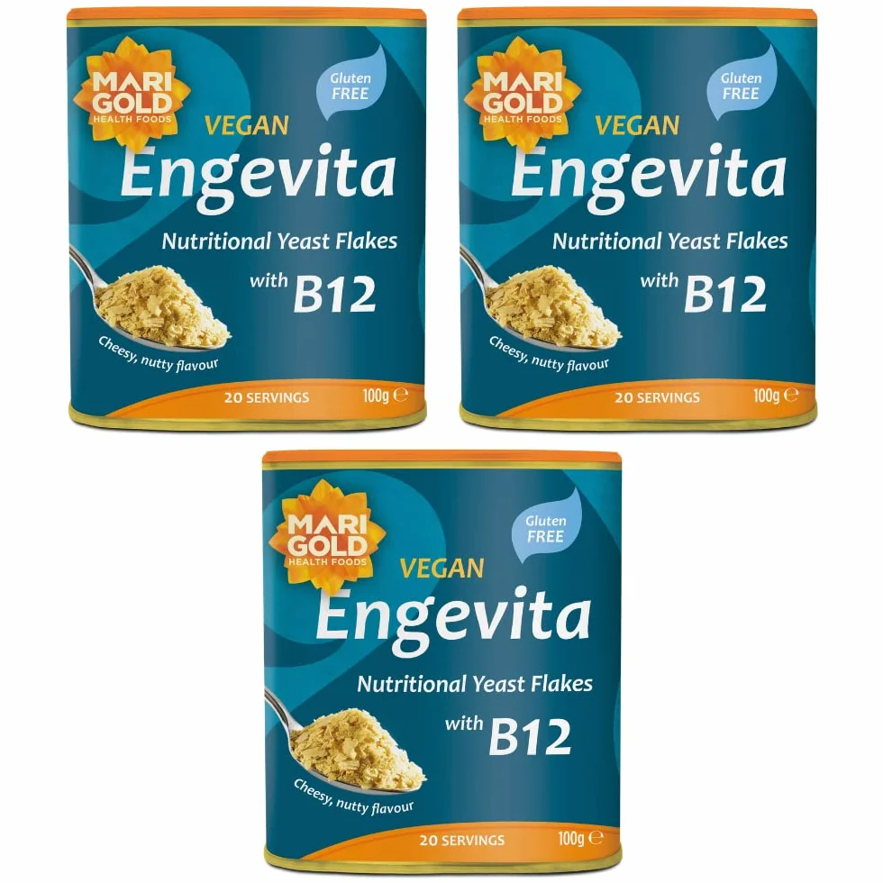 Engevita Copos de Levadura Nutricional Vegana con Vitamina B12, 100 g Paquete de 3