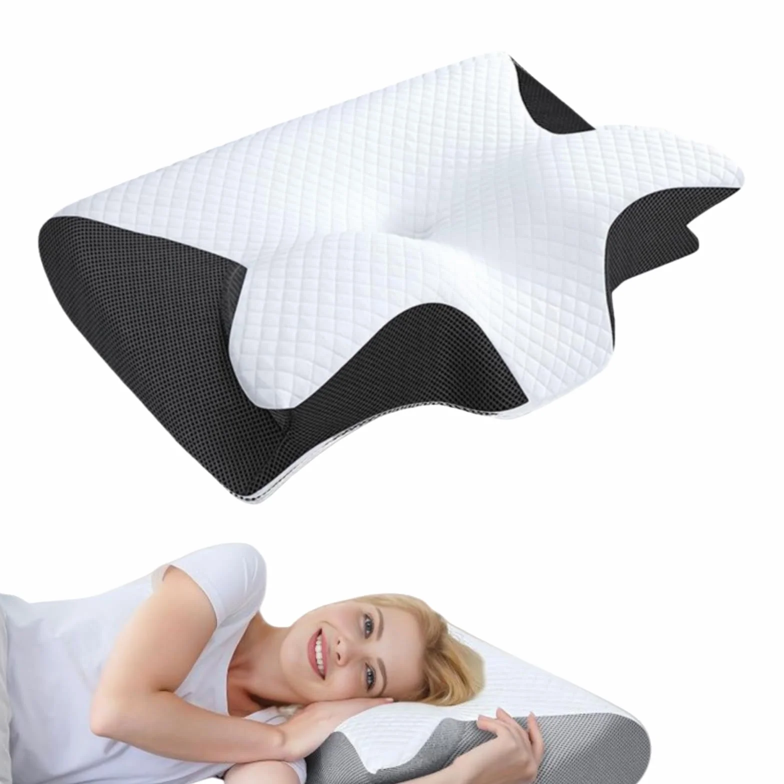 OrthoSleep Almohada Cervical Ergonómica – Alivia Dolores de Cuello y Hombros, Viscoelástica con Funda Lavable, Mejora la Calidad del Sueño (Negro)