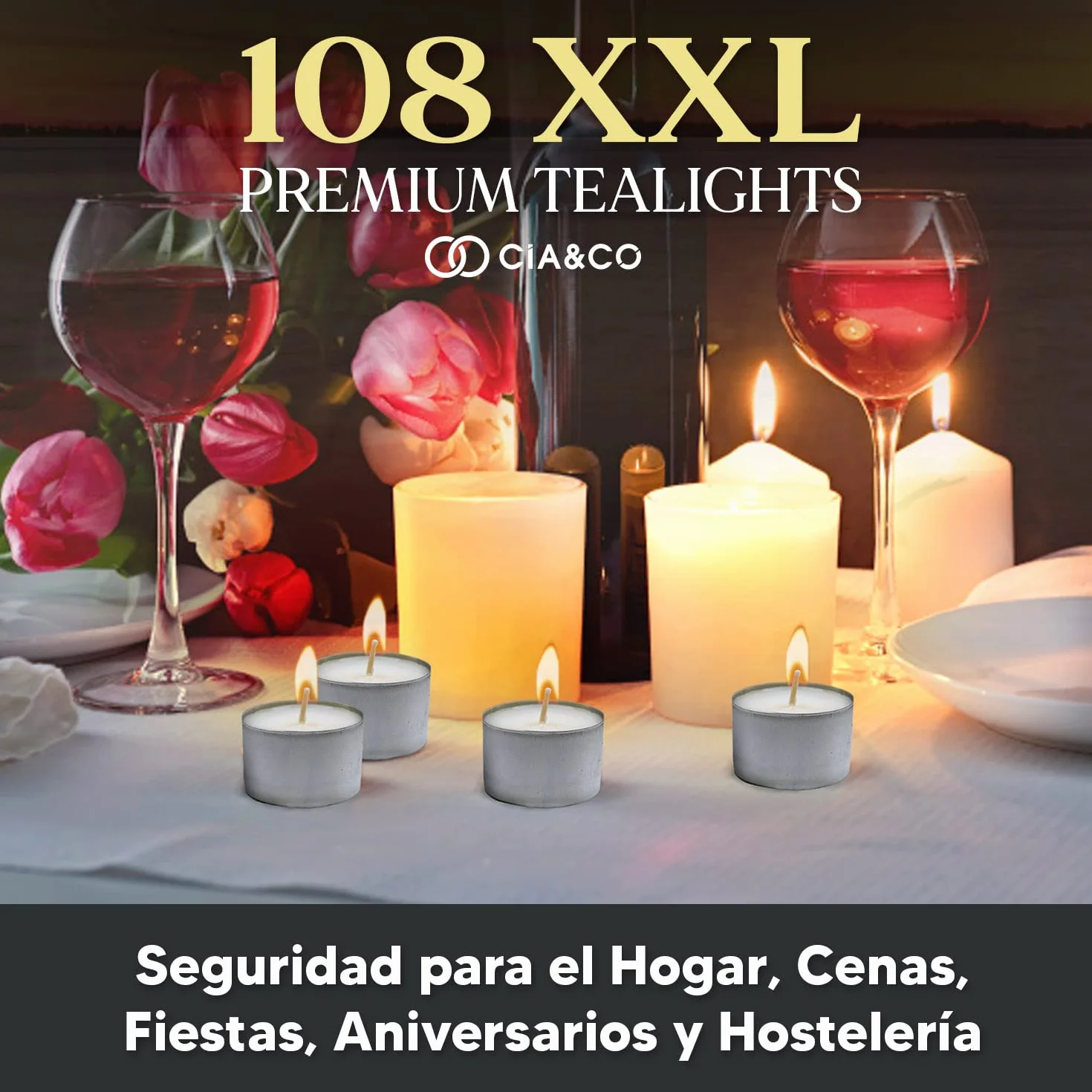 Velas de té 8 Horas XXL Larga Duración 100% Parafina Diámetro 38 mm Pack 108
