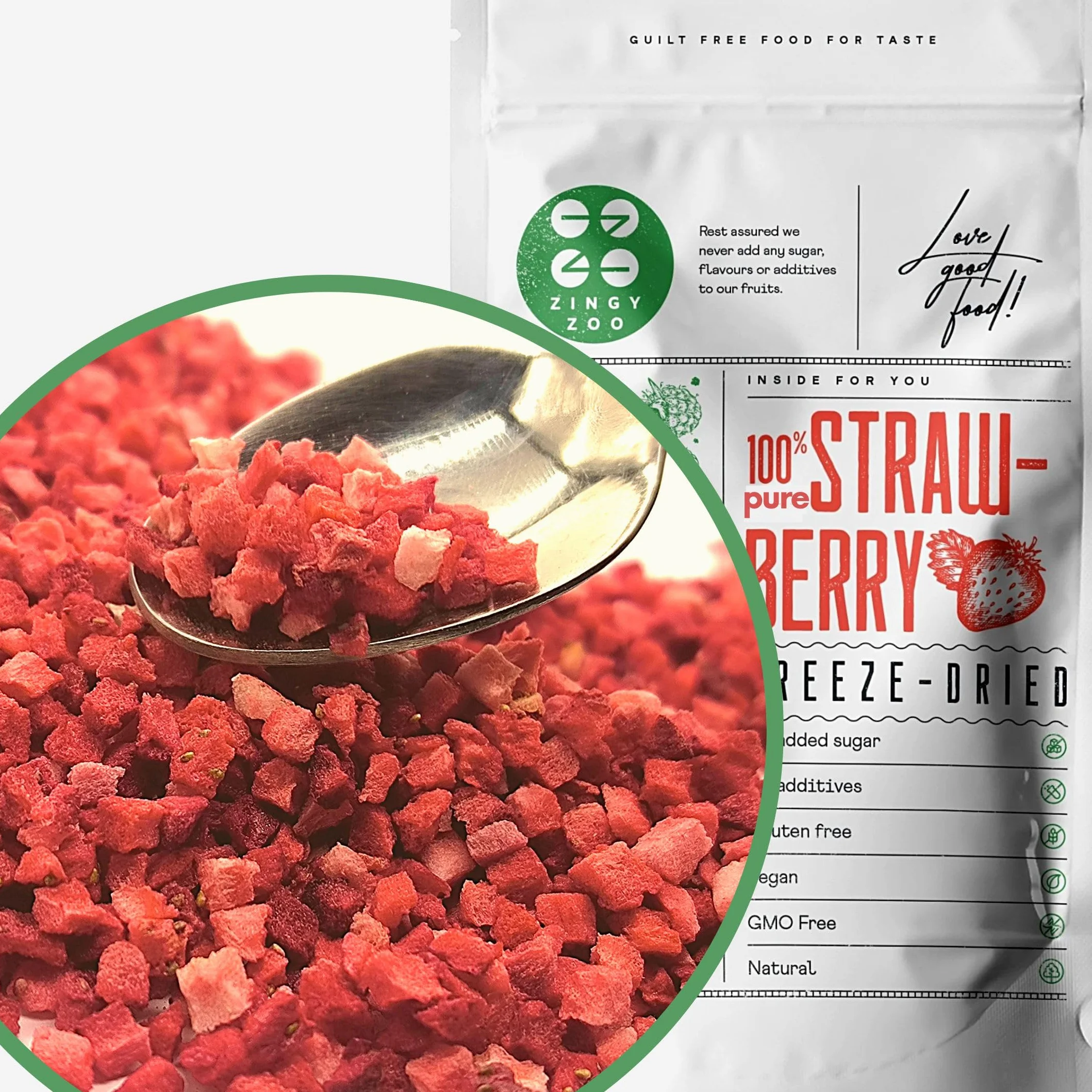 Fresa Liofilizada Piezas Pequeñas 100g Fruta Deshidratada Vegana Cruda Sin Azúcar ZingyZoo
