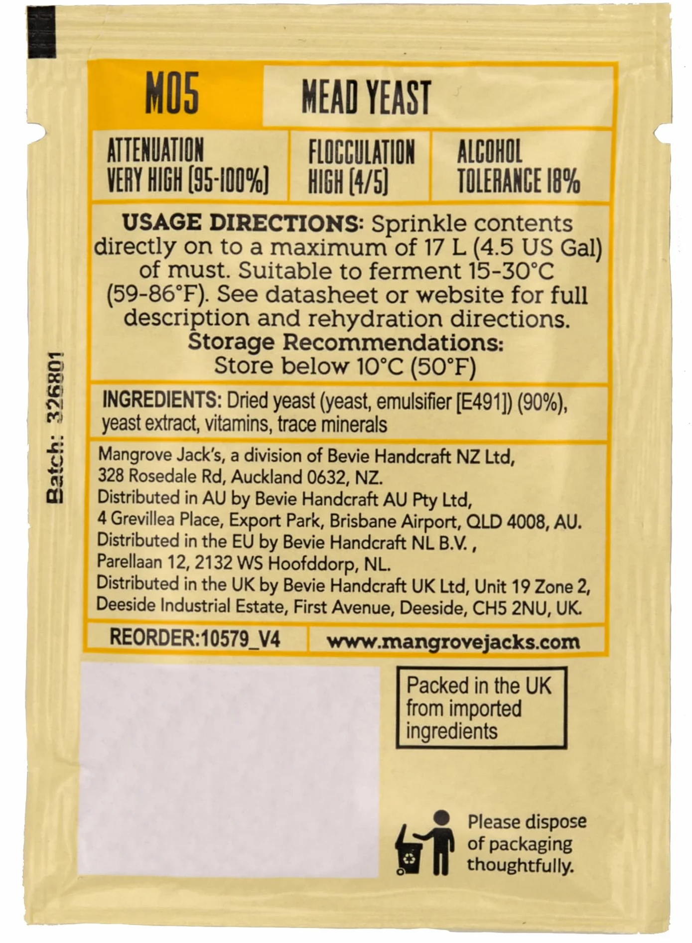 Mangrove Jack's Levadura de Hidromiel Seca 10g 25L