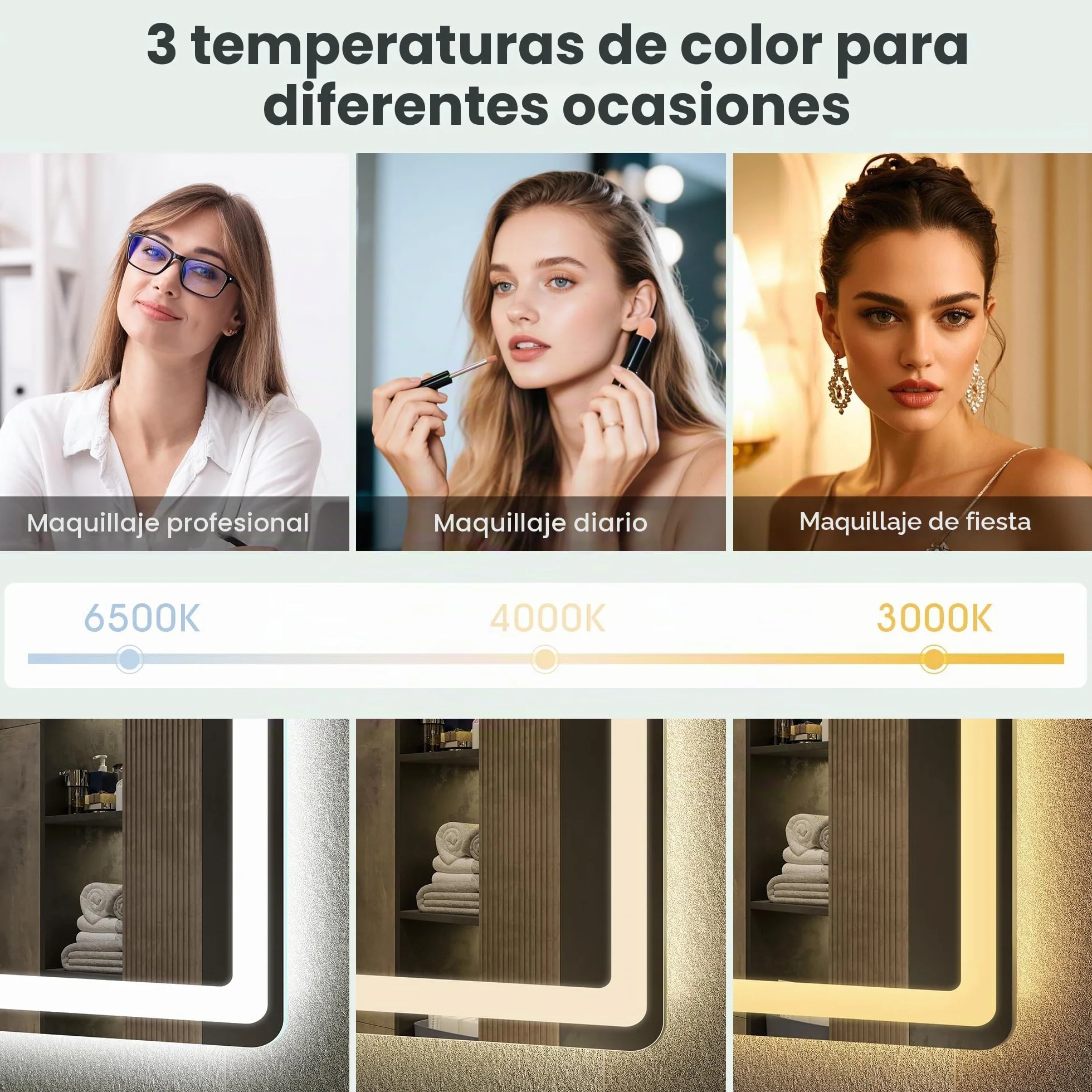 S'bagno Espejo Baño LED Bluetooth 100x70cm IP44 Antivaho Regulable 3000K/4000K/6500K