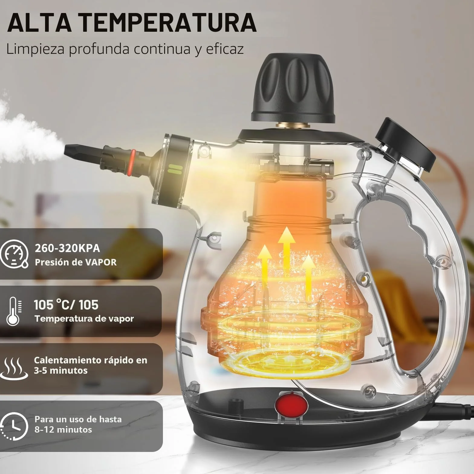 Vaporeta Limpieza Hogar Portátil Multiusos con Cierre de Seguridad y 14 Accesorios, Presurizado de Mano para Baño Ventanas Cocina