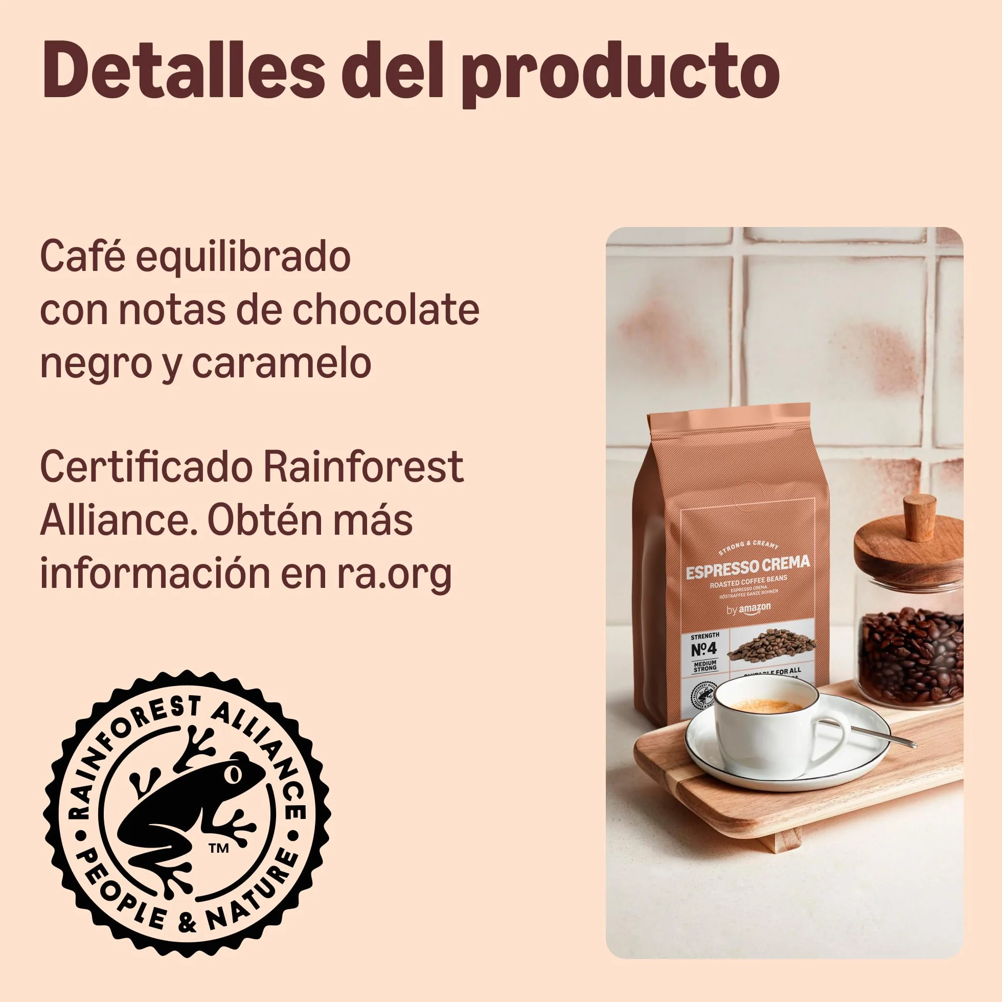 Café en grano Natural Espresso crema, tueste claro, Rainforest Alliance, 500 g (Paquete de 2)