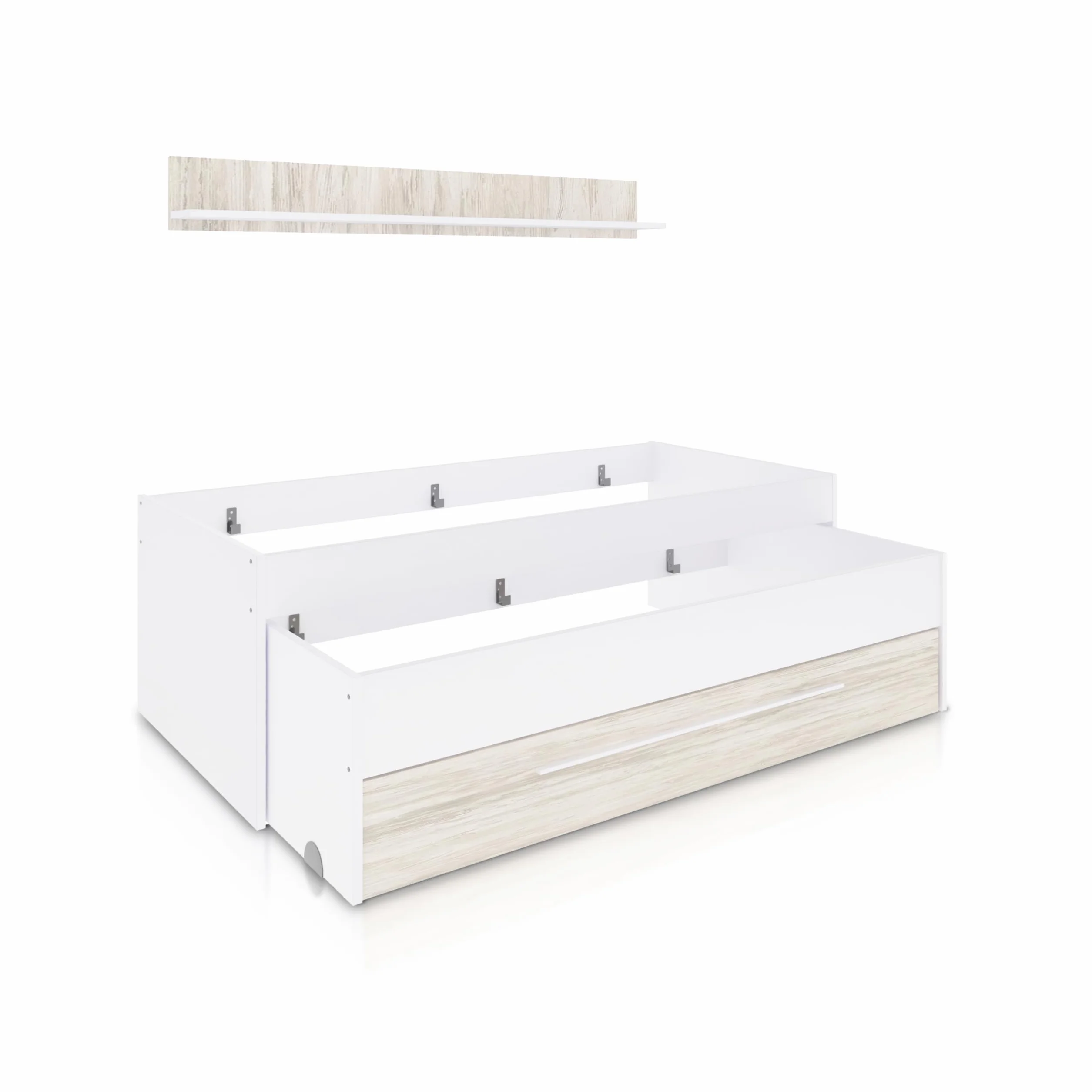 Cama Nido Juvenil 2 Camas Cajon Estante Modelo Nuit Blanco 199x96x65 cm