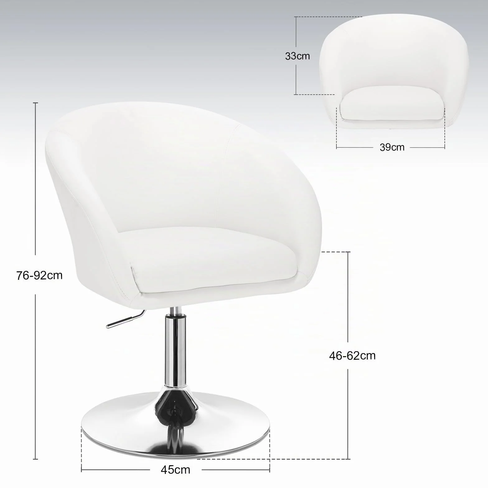WOLTU 1x Taburete de Bar Altura Ajustable Acero Cromado, Cuero Sintético Taburete Peluquería Blanco BH24ws-1