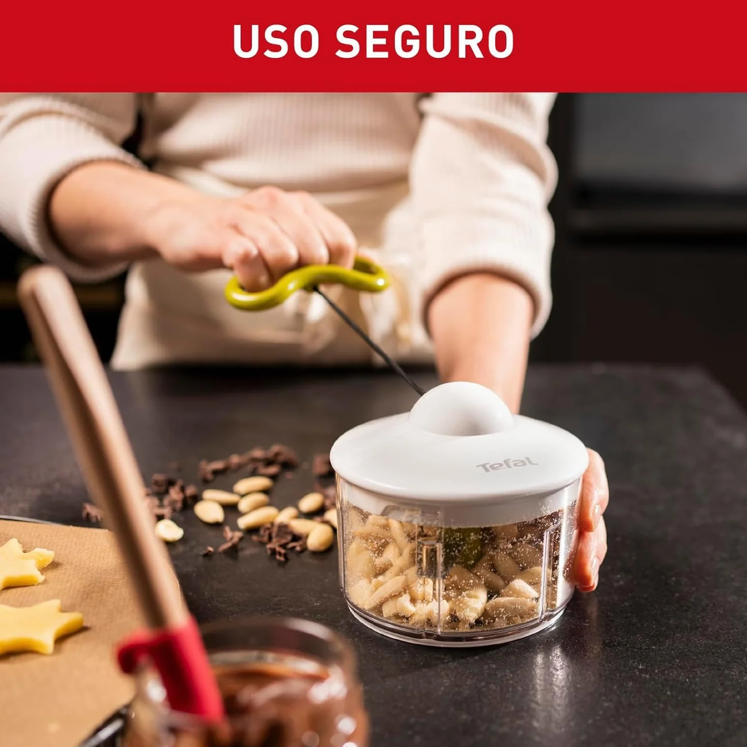Tefal Picadora Manual 500 ml 2 Cuchillas Independientes Picado Grueso Medio Fino Base Antideslizante