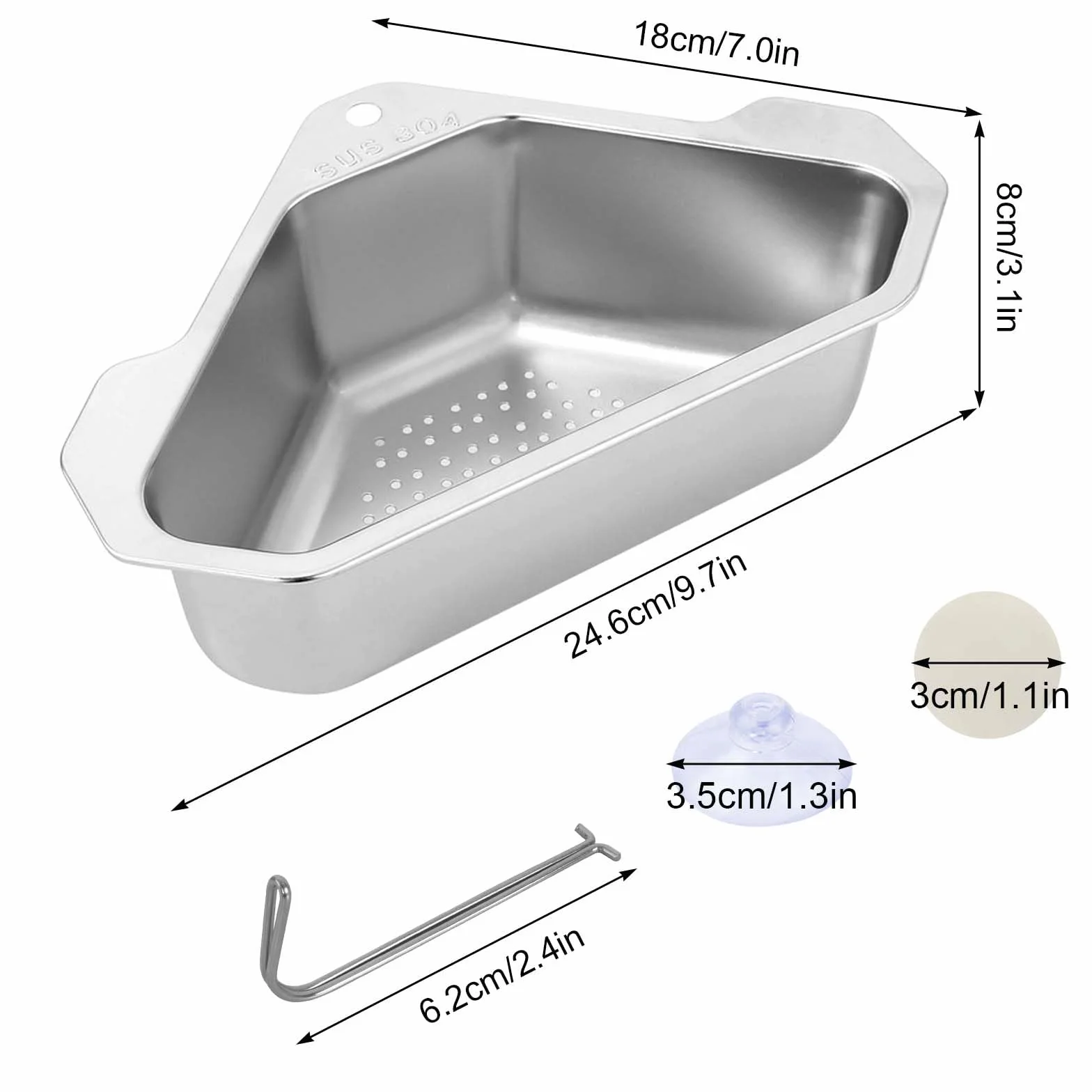 Cesta de Drenaje de Acero Inoxidable, Colador Triangular para Fregadero de Cocina