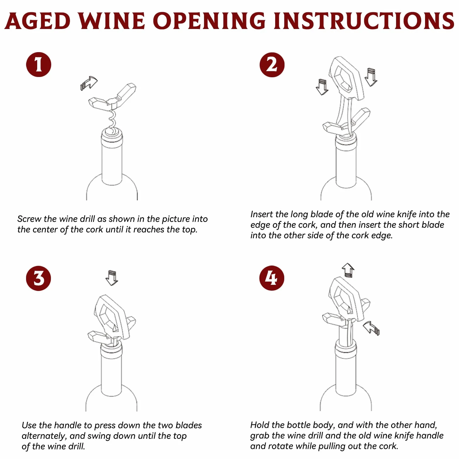 Abridor de Vino Ah So para Botellas Antiguas, Abrebotellas de Antiguo 3 en 1, Extractor Corcho Dos Puntas con Corkscrew de Cerveza, Sacacorchos de Amigos Camareros, Regalos para Hombres (Cobre)