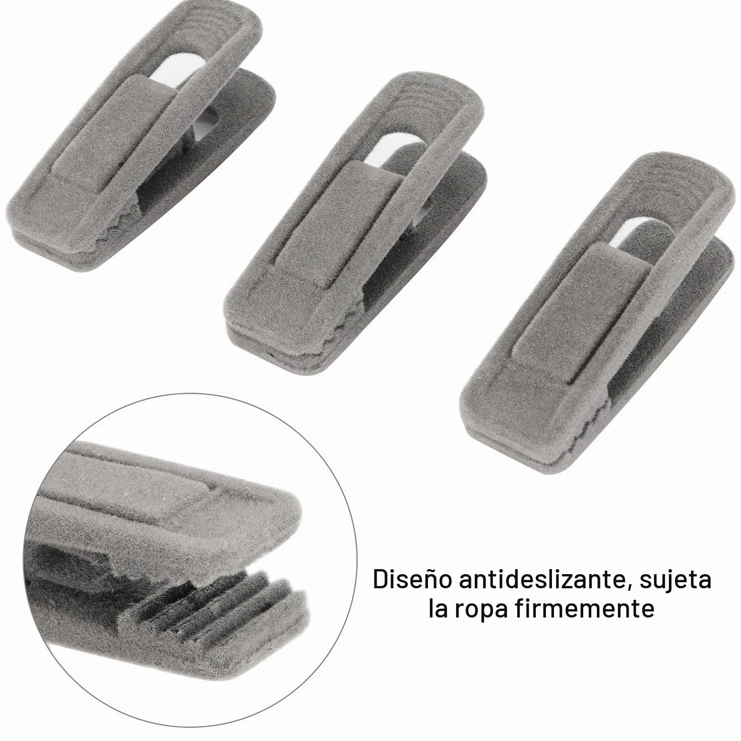 Perchas Pinzas de Terciopelo Gris, 20 Piezas