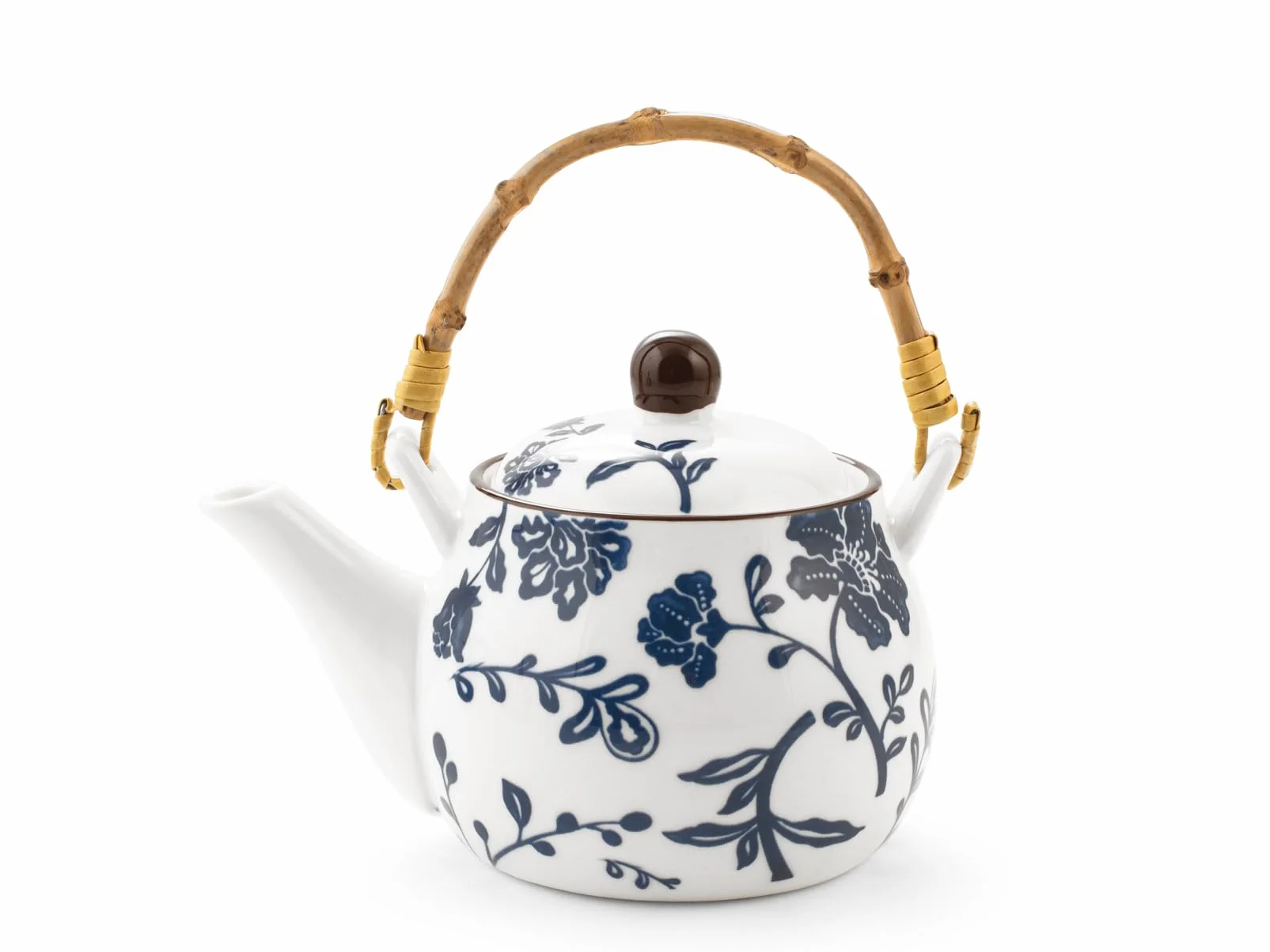 H&H Tetera de porcelana con mango de bambú extraíble, decoración variada, 500 cc