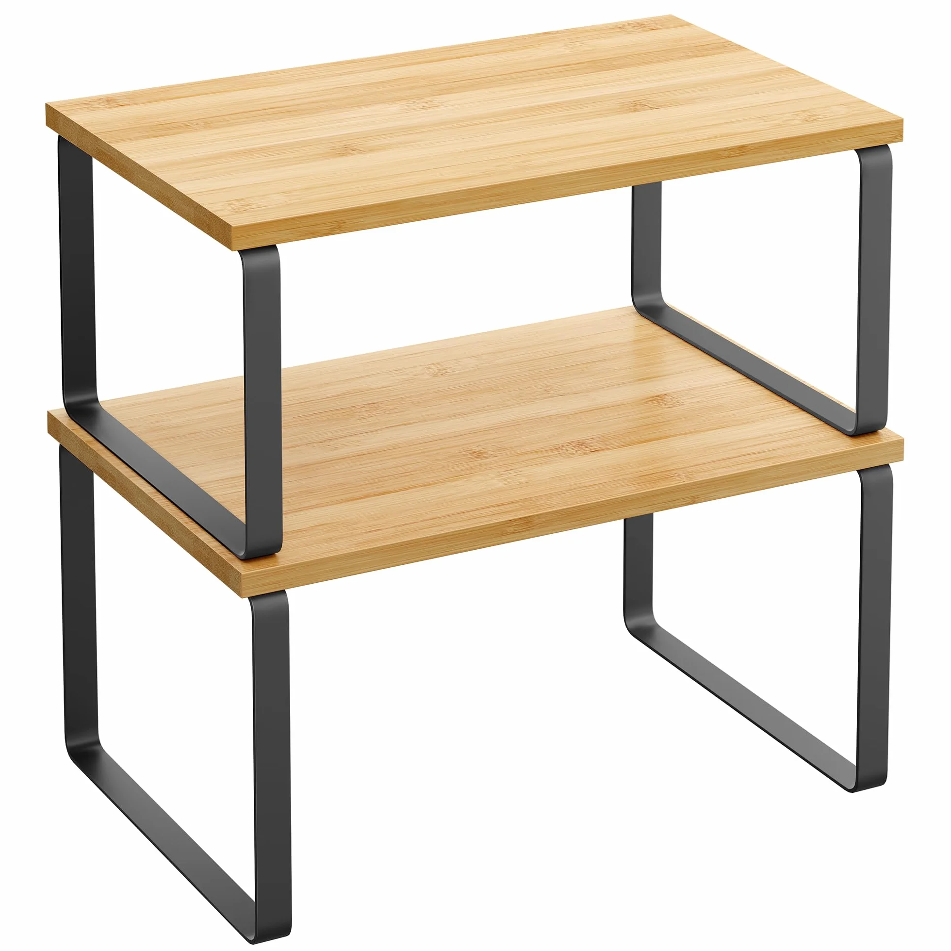 SONGMICS Estante para Especias Extensible de Metal y Madera, Juego de 2, Negro Tinta y Beige Natural KCS02NB