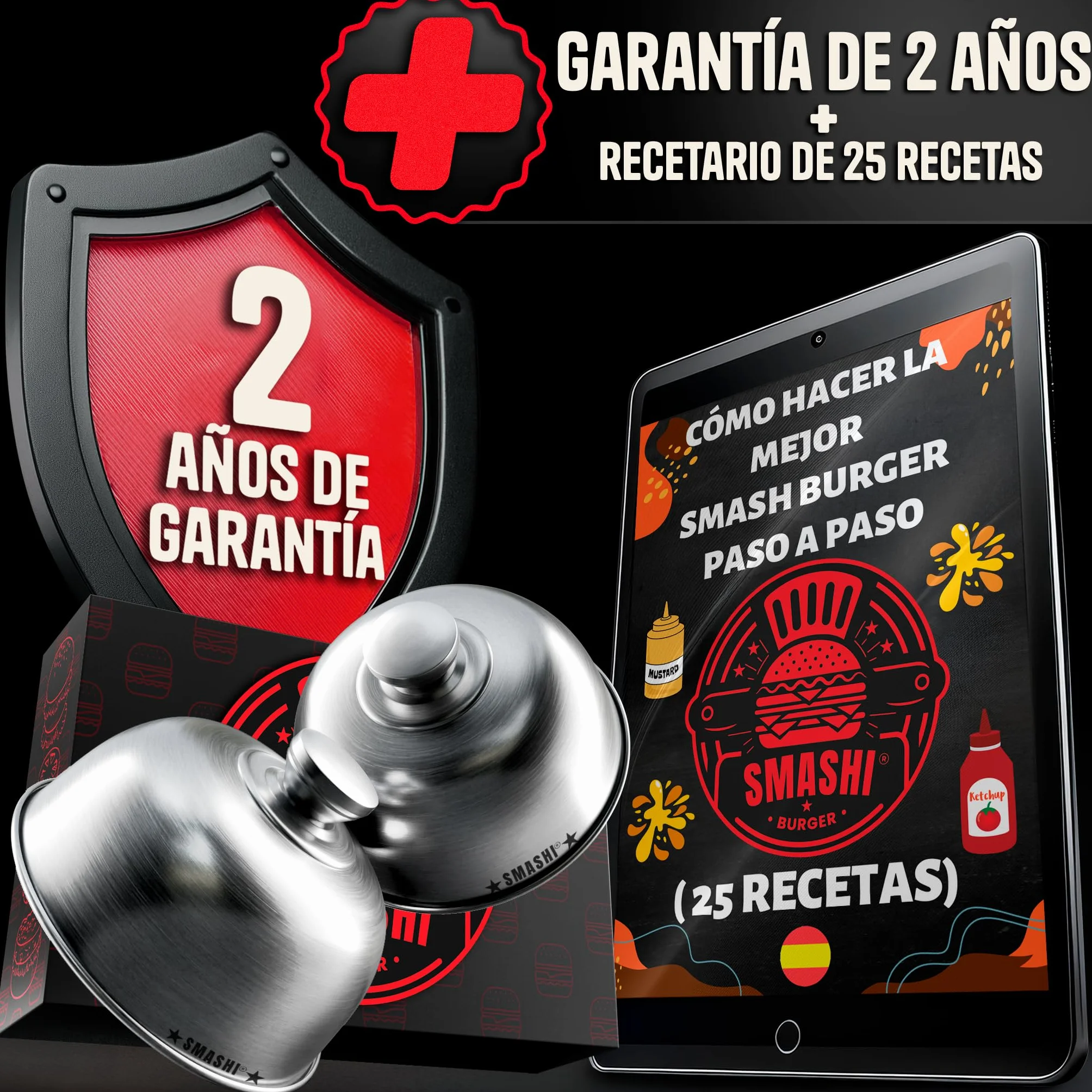 SMASHI® Set de 2 Campanas para Smash Burger – Tapa de Acero Inoxidable 304, Diámetro 16cm