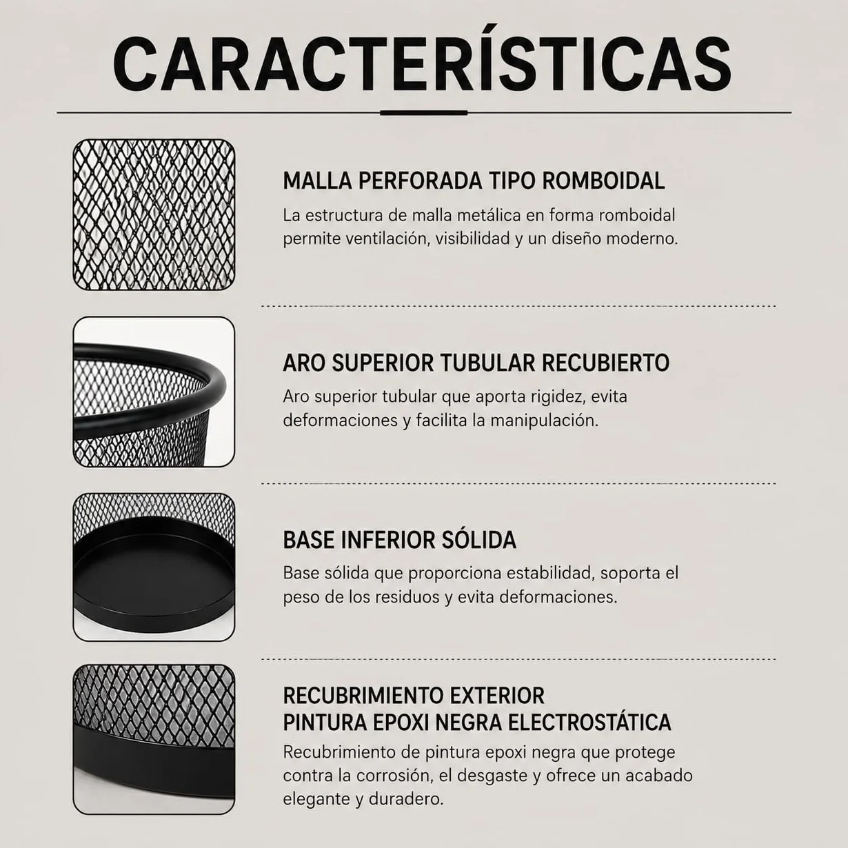 CABLEPELADO Papelera de Malla Metálica 12L Negra – Cubo de Basura de Acero Reforzado