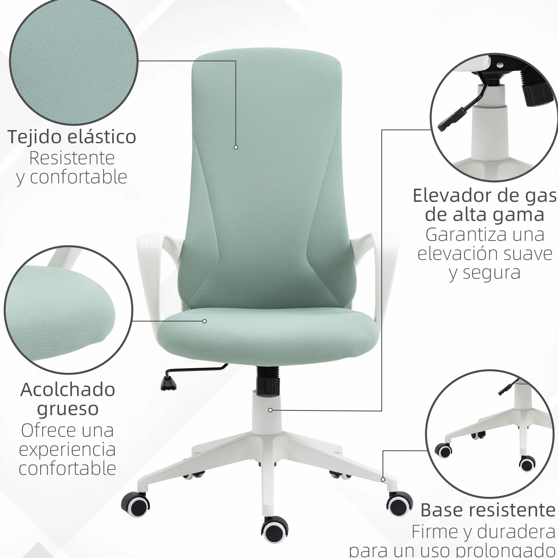 Vinsetto Silla de Oficina Giratoria con Altura Ajustable, Respaldo Alto 62x56x110-119.5 cm Verde