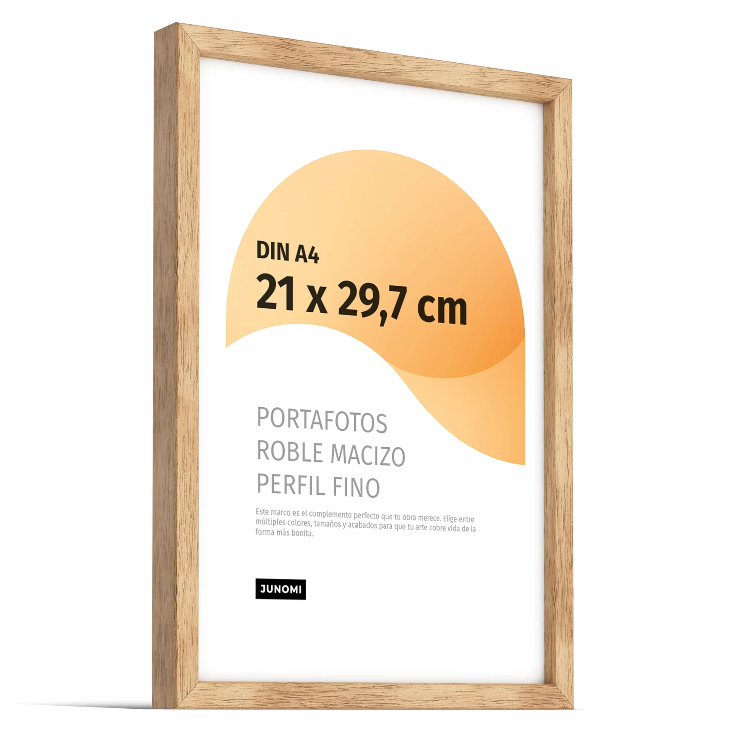 Marco de fotos Premium de roble A4 (21x29,7cm) – Madera auténtica, cristal sintético inastillable, perfil estrecho, diseño minimalista, uso vertical u horizontal