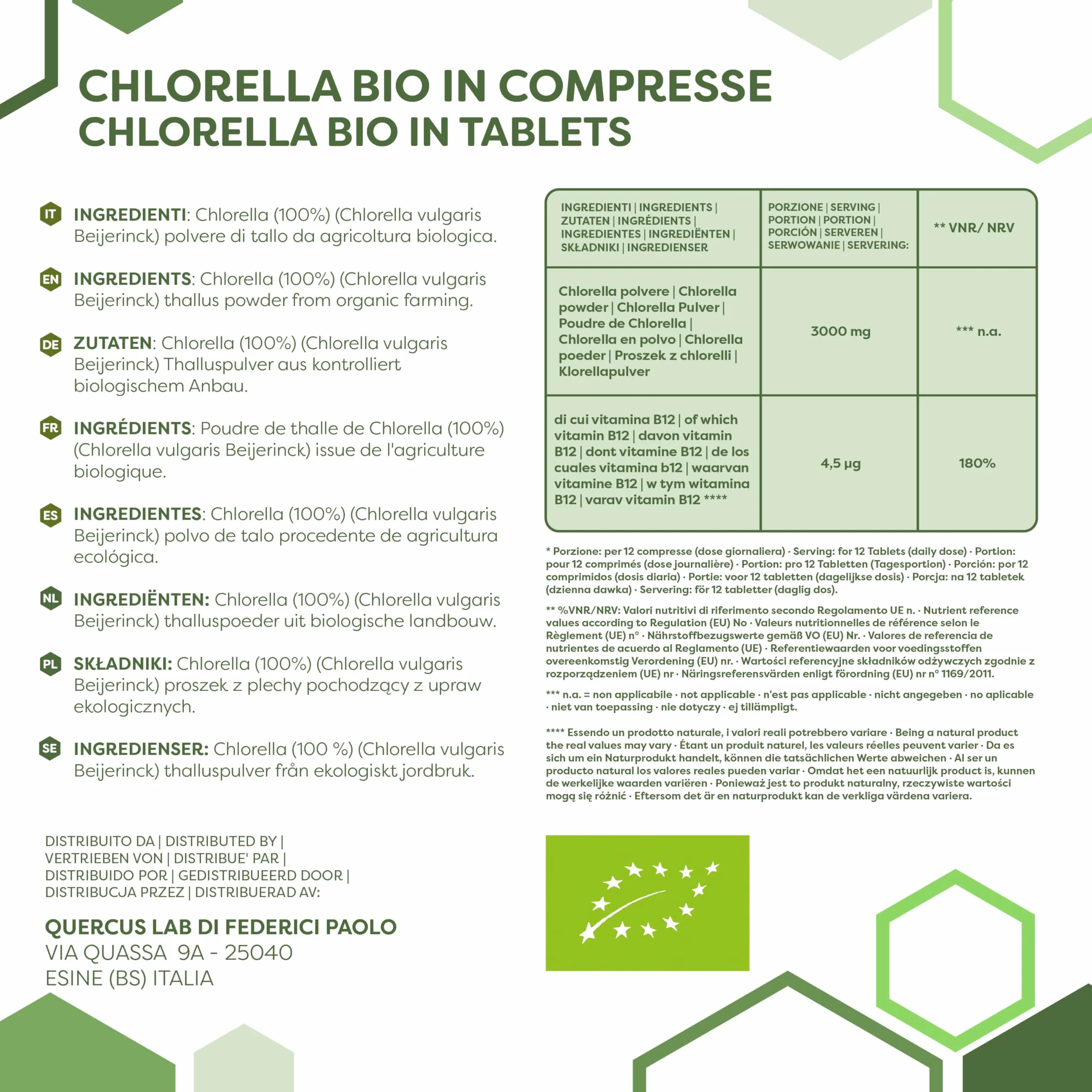 ERBOTECH 400 BIO Chlorella comprimidos 100g pura sin gluten vegano
