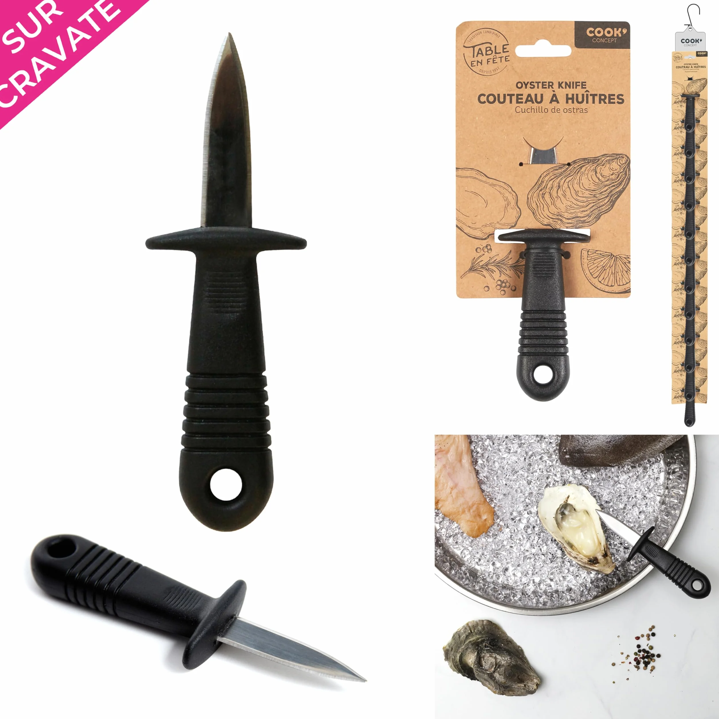 COOK CONCEPT - KU6101 - Cuchillo para Ostras de Acero Inoxidable Ultra Afilado - Diseñado para la Degustación - Dimensiones 14,5 x 4,6 x 1,1 cm - Color Negro - Idea de Regalo